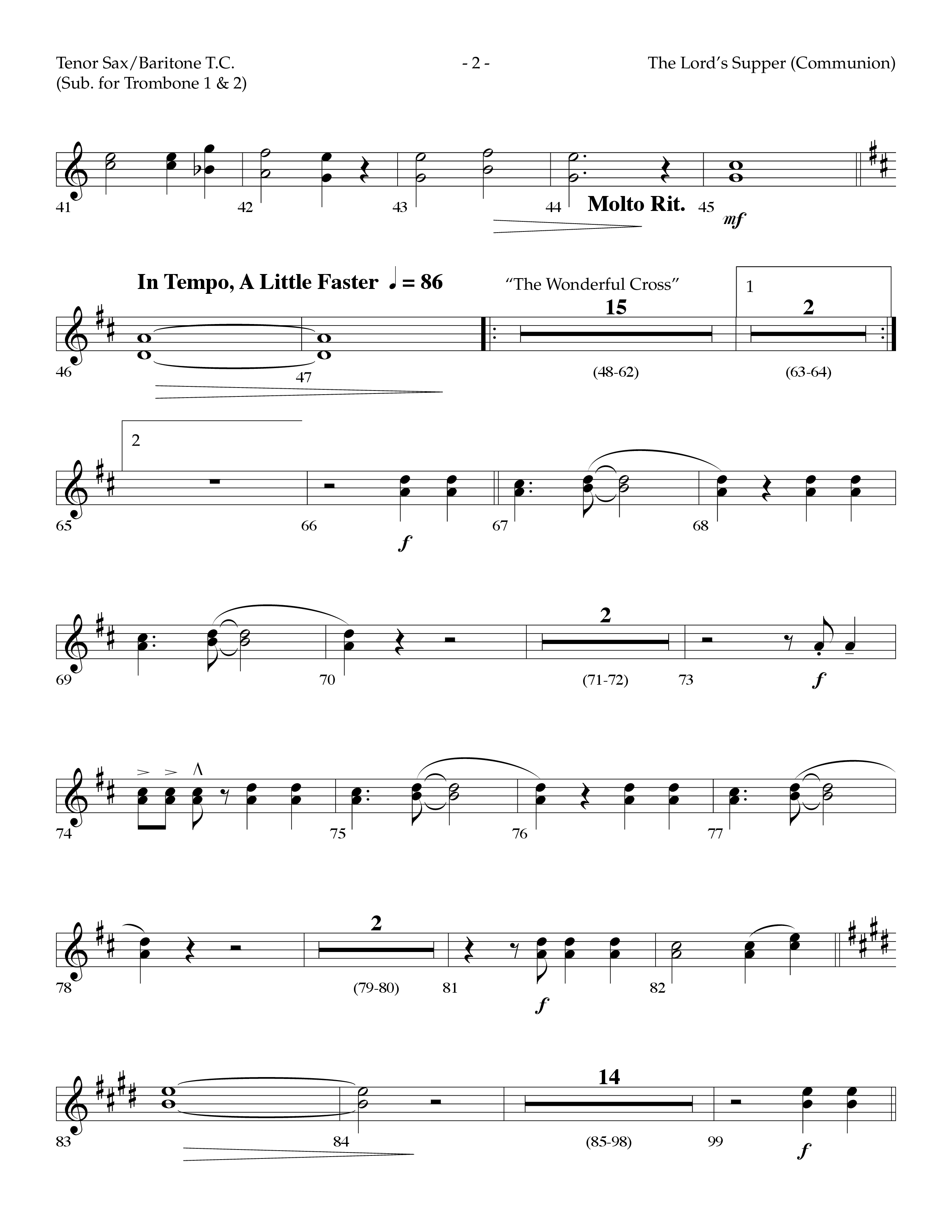 The Lord's Supper Medley (Choral Anthem SATB) Tenor Sax/Baritone T.C. (Lifeway Choral / Arr. Dennis Allen)