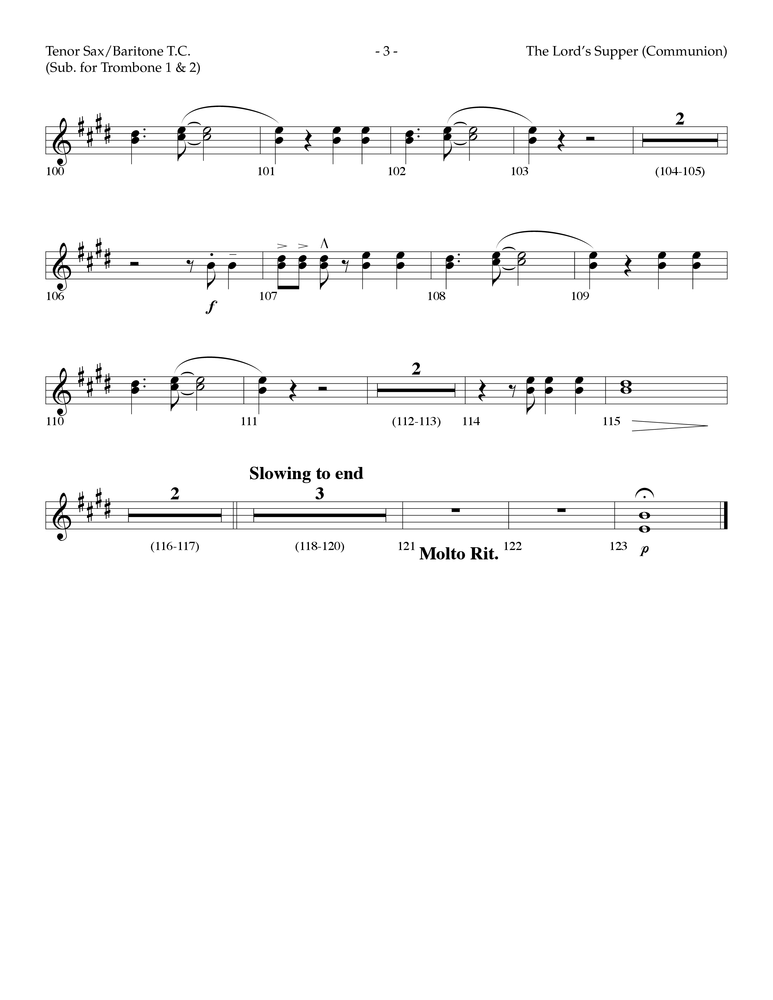 The Lord's Supper Medley (Choral Anthem SATB) Tenor Sax/Baritone T.C. (Lifeway Choral / Arr. Dennis Allen)