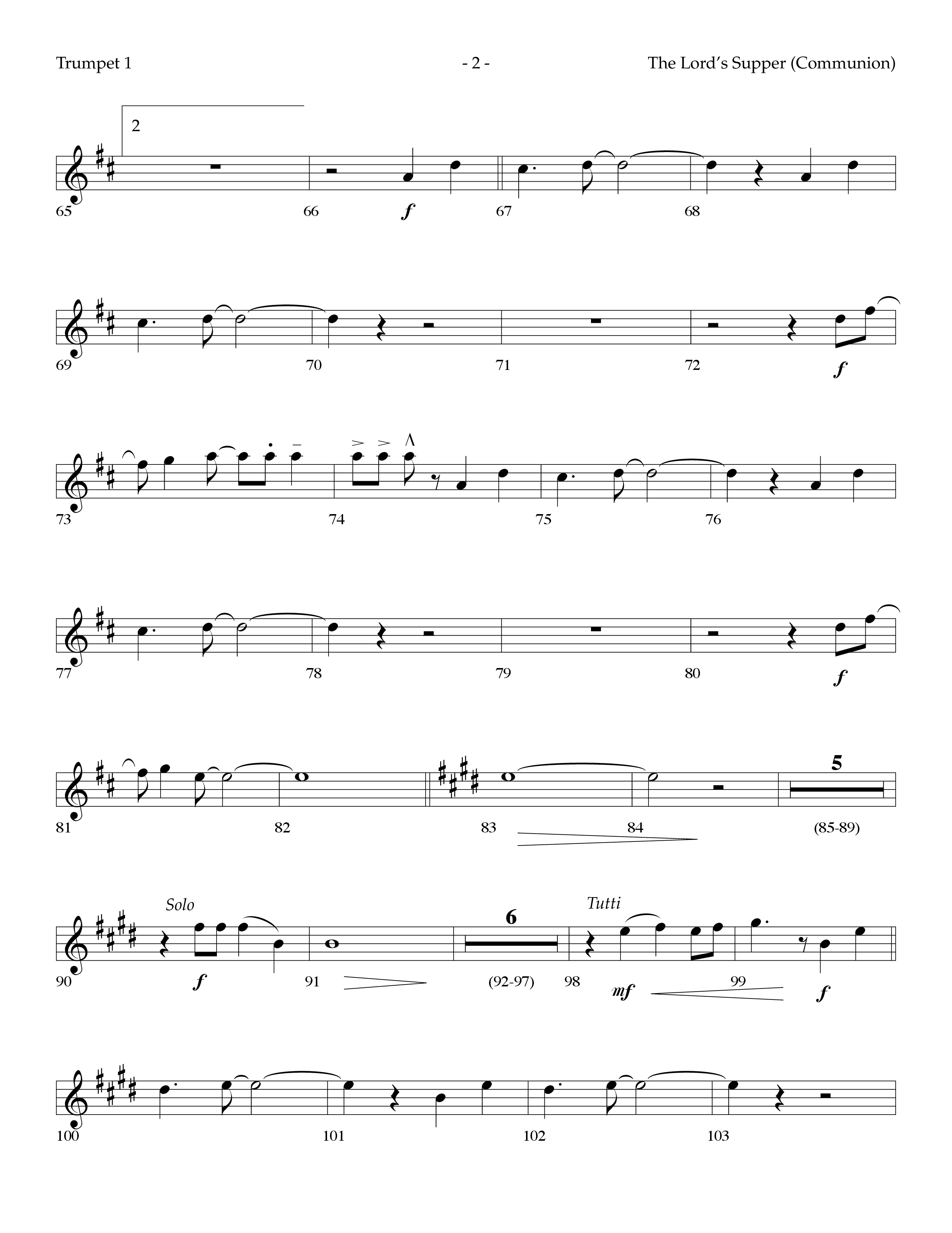 The Lord's Supper Medley (Choral Anthem SATB) Trumpet 1 (Lifeway Choral / Arr. Dennis Allen)
