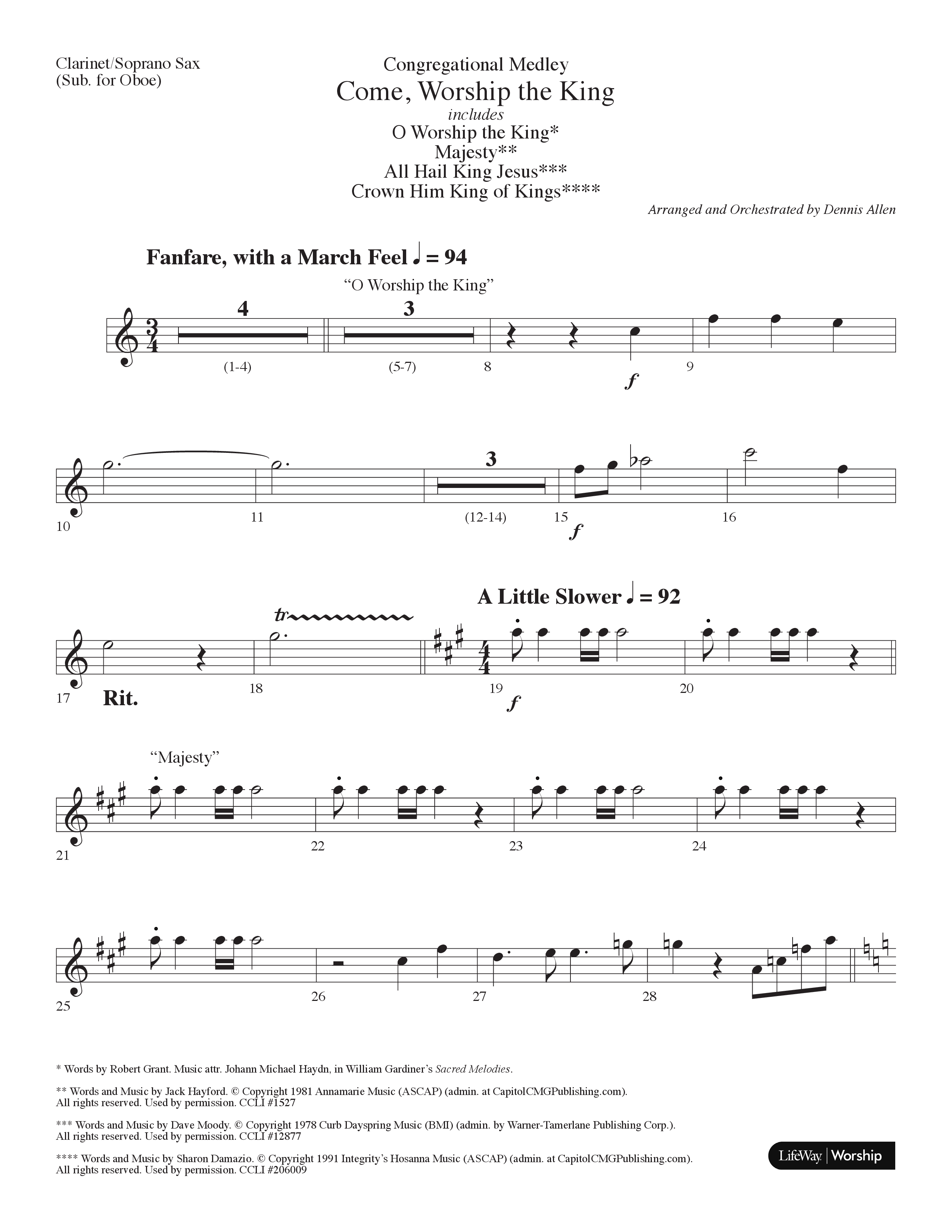 Come Worship The King (Choral Anthem SATB) Clarinet/Soprano Sax (Lifeway Choral / Arr. Dennis Allen)