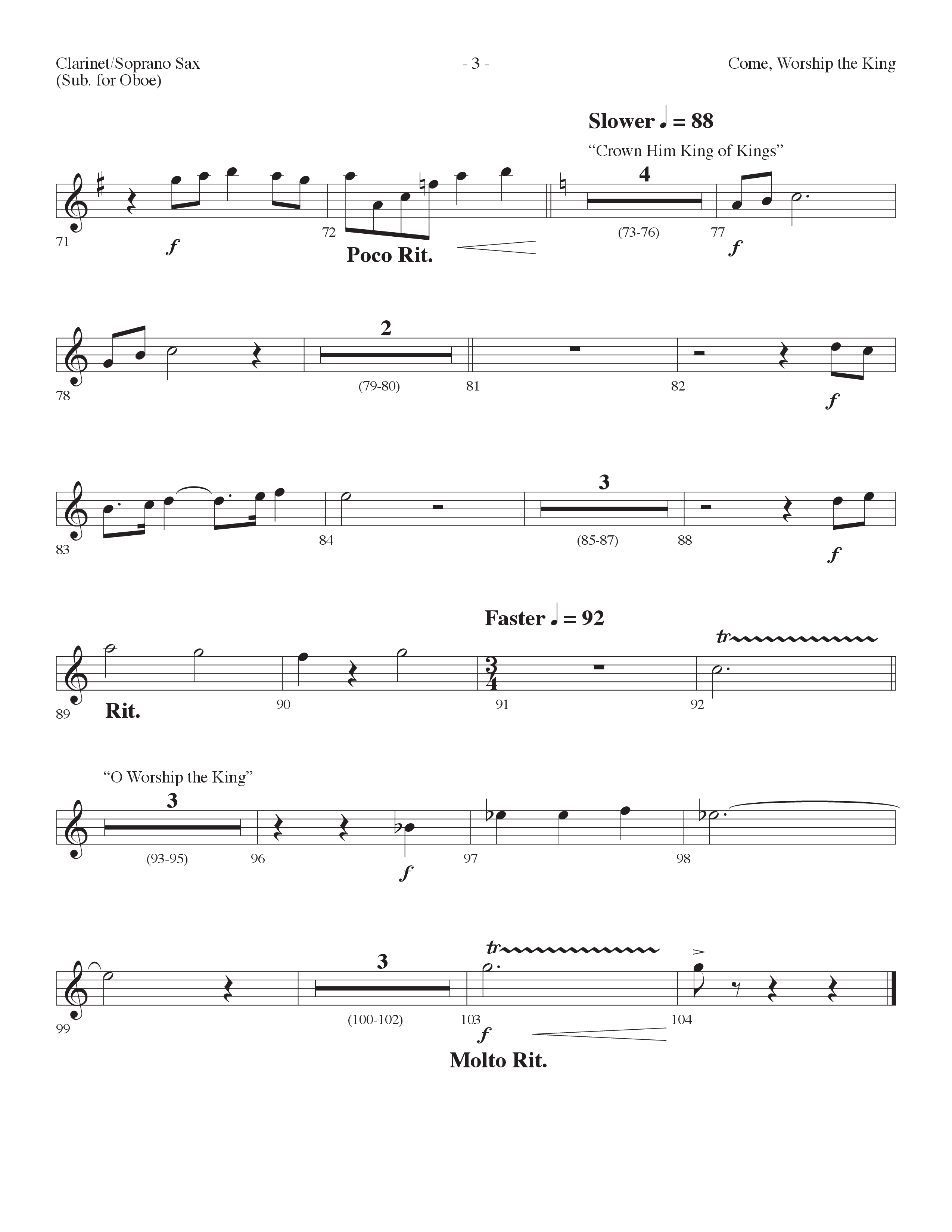 Come Worship The King (Choral Anthem SATB) Clarinet/Soprano Sax (Lifeway Choral / Arr. Dennis Allen)