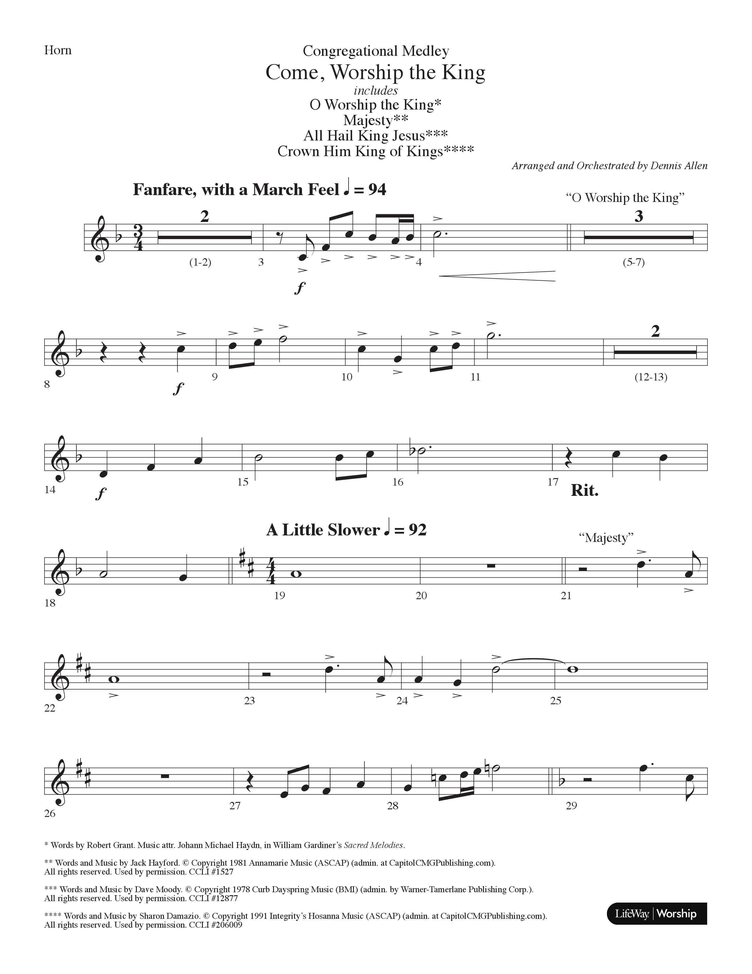 Come Worship The King (Choral Anthem SATB) French Horn (Lifeway Choral / Arr. Dennis Allen)