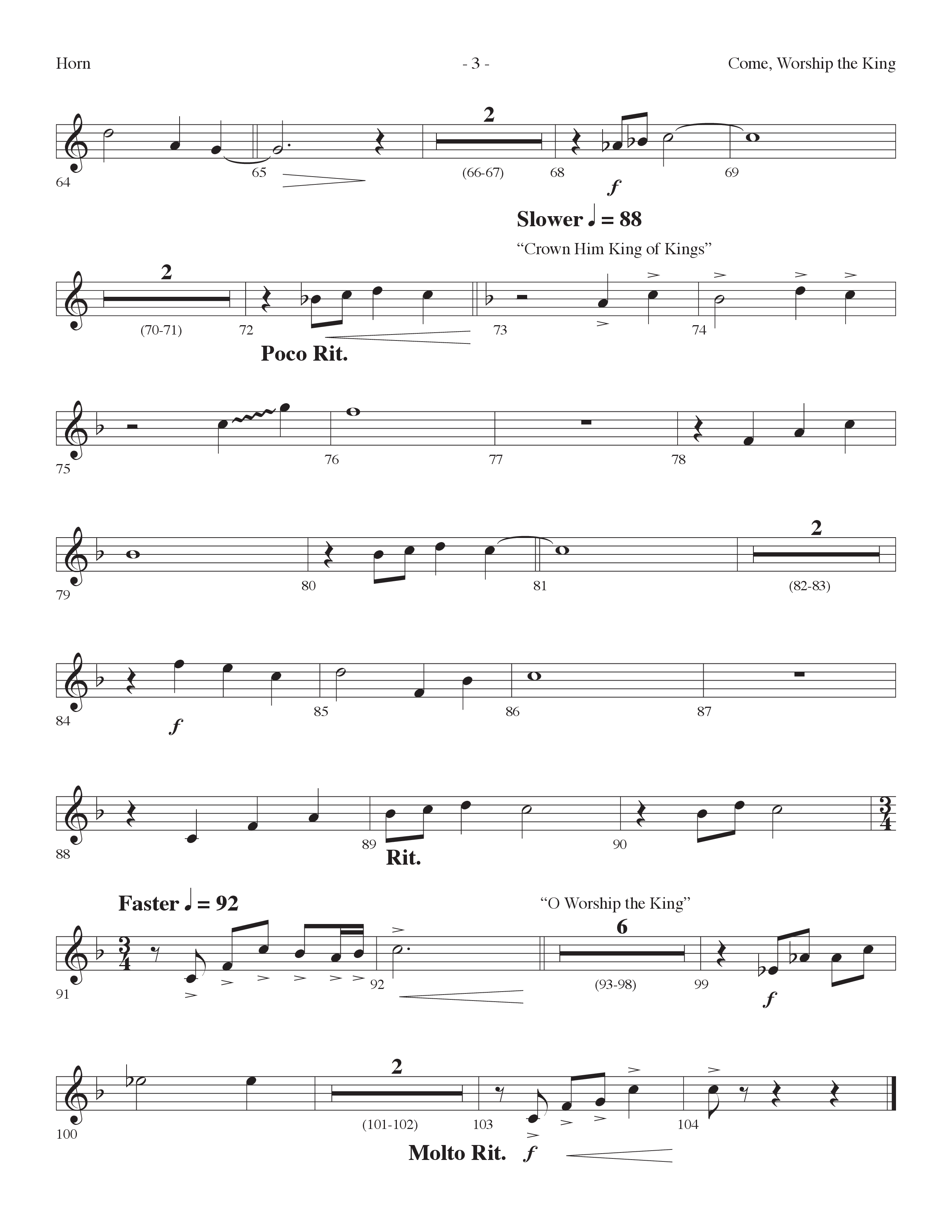 Come Worship The King (Choral Anthem SATB) French Horn (Lifeway Choral / Arr. Dennis Allen)