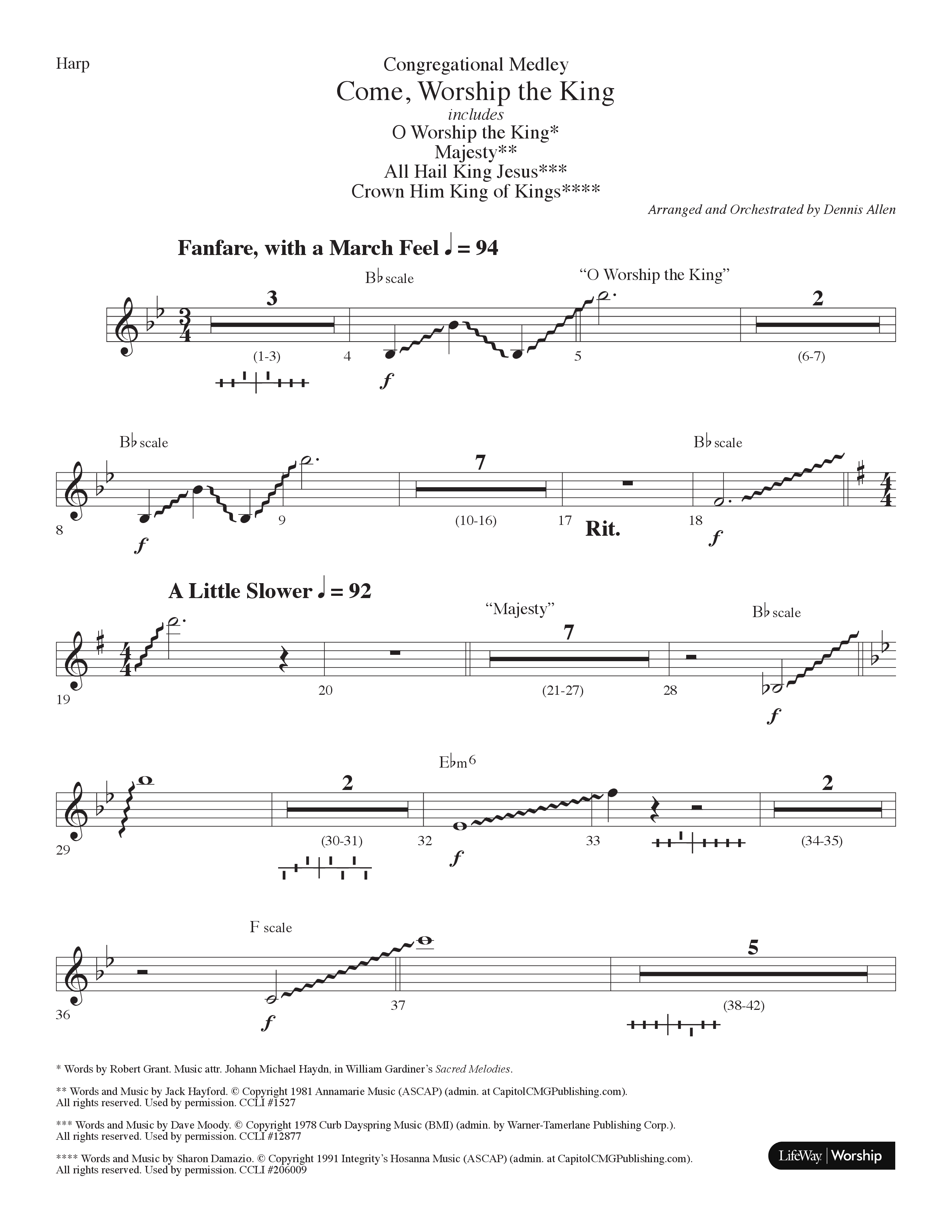 Come Worship The King (Choral Anthem SATB) Harp (Lifeway Choral / Arr. Dennis Allen)