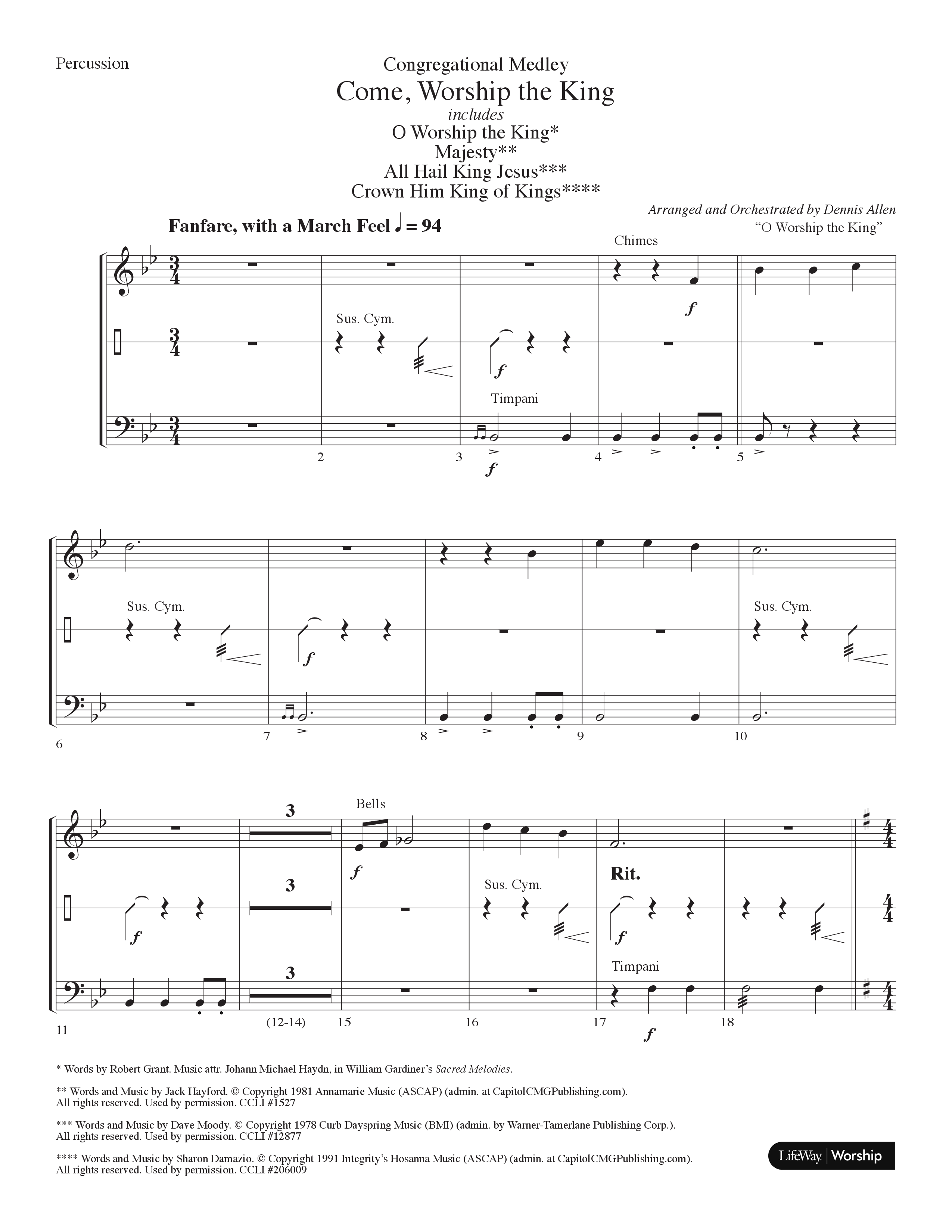Come Worship The King (Choral Anthem SATB) Percussion (Lifeway Choral / Arr. Dennis Allen)
