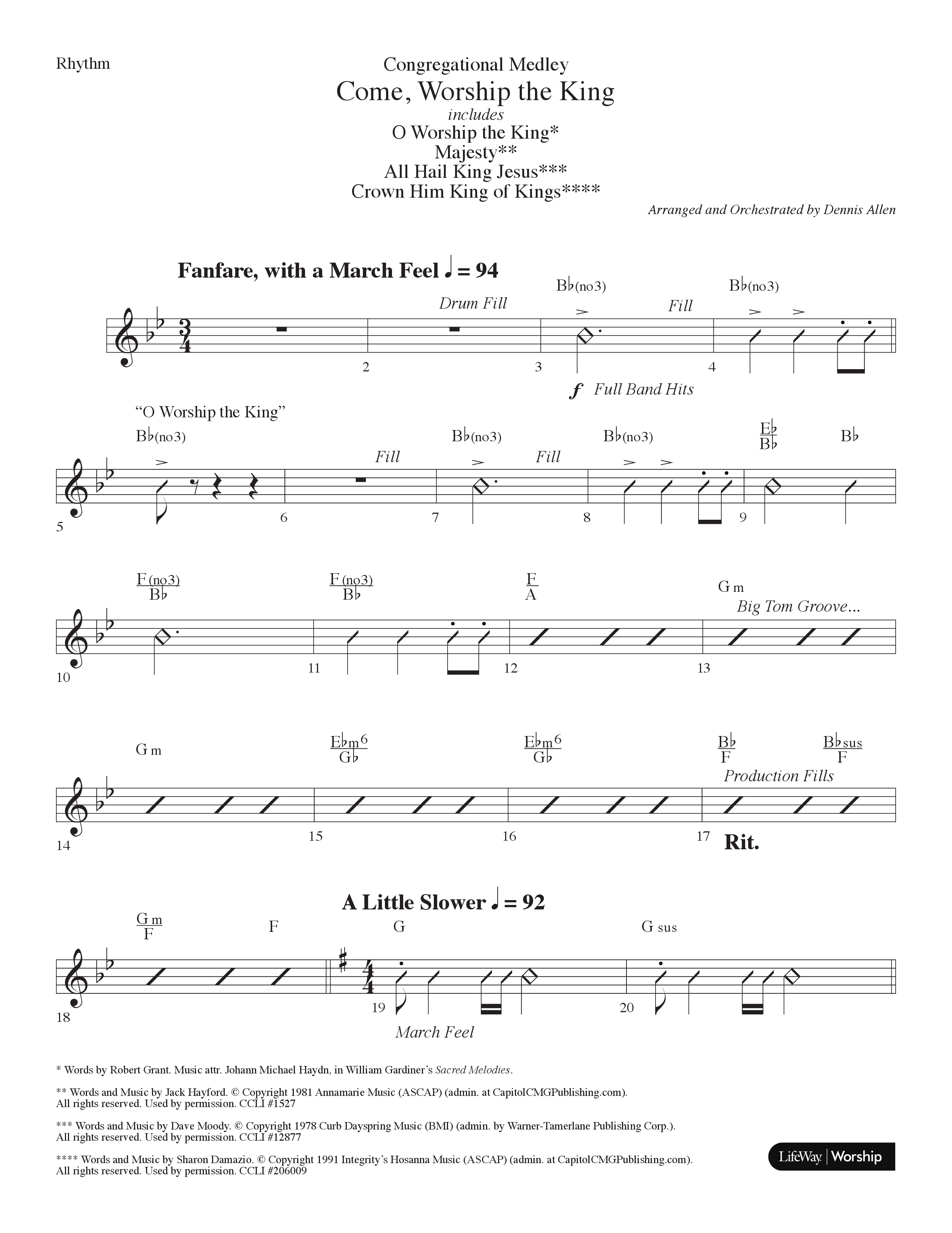Come Worship The King (Choral Anthem SATB) Rhythm Chart (Lifeway Choral / Arr. Dennis Allen)