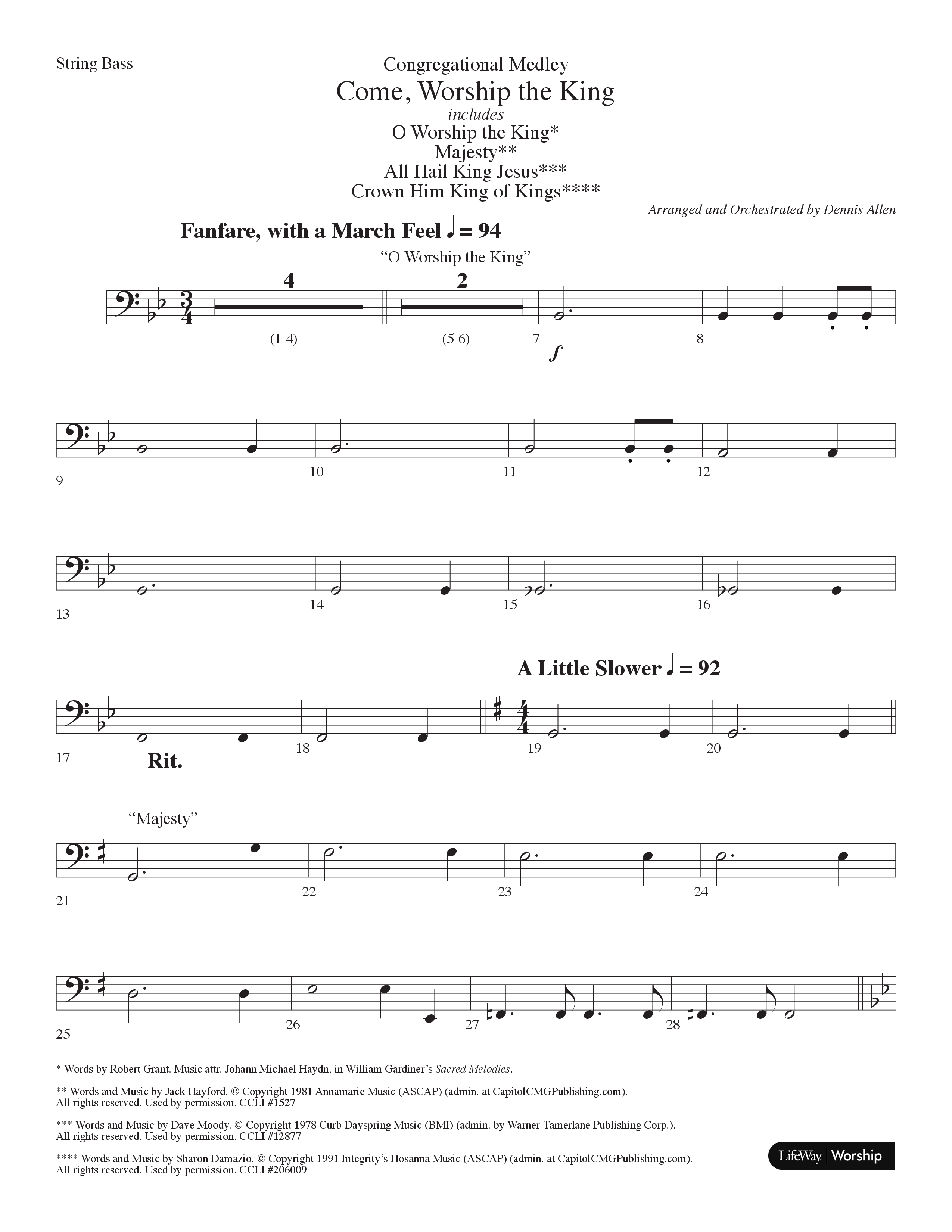 Come Worship The King (Choral Anthem SATB) String Bass (Lifeway Choral / Arr. Dennis Allen)