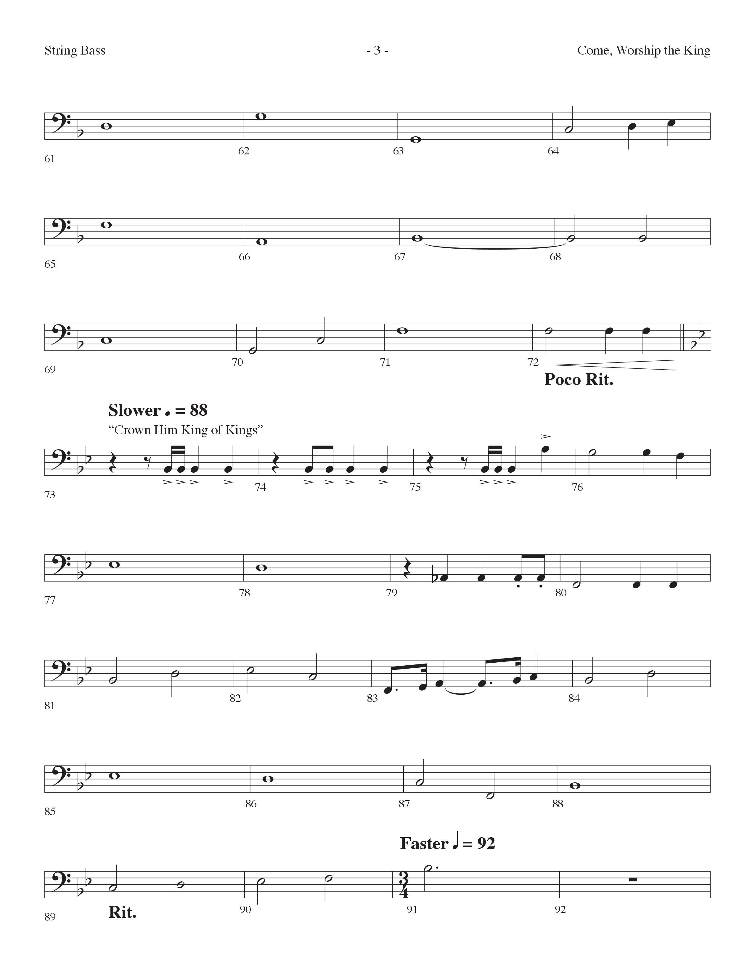 Come Worship The King (Choral Anthem SATB) String Bass (Lifeway Choral / Arr. Dennis Allen)