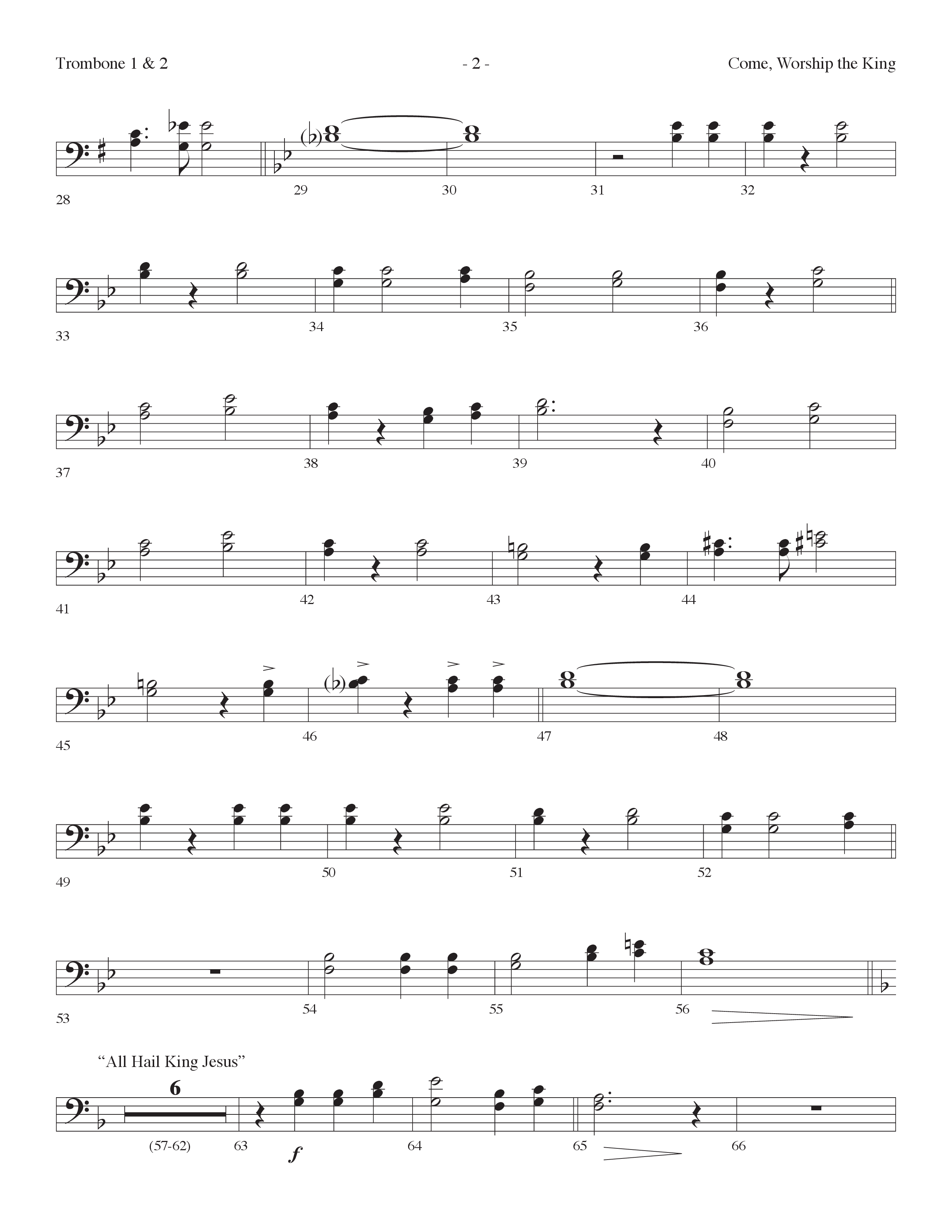 Come Worship The King (Choral Anthem SATB) Trombone 1/2 (Lifeway Choral / Arr. Dennis Allen)