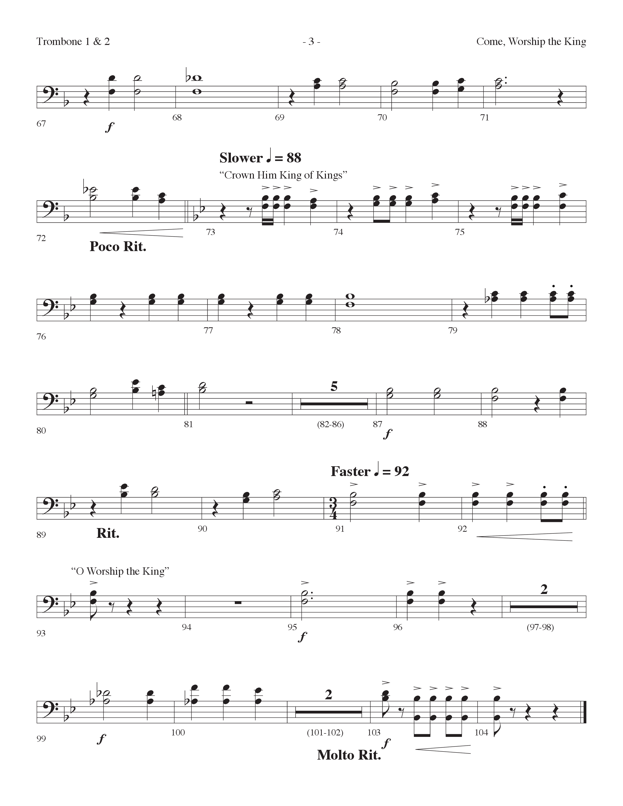 Come Worship The King (Choral Anthem SATB) Trombone 1/2 (Lifeway Choral / Arr. Dennis Allen)