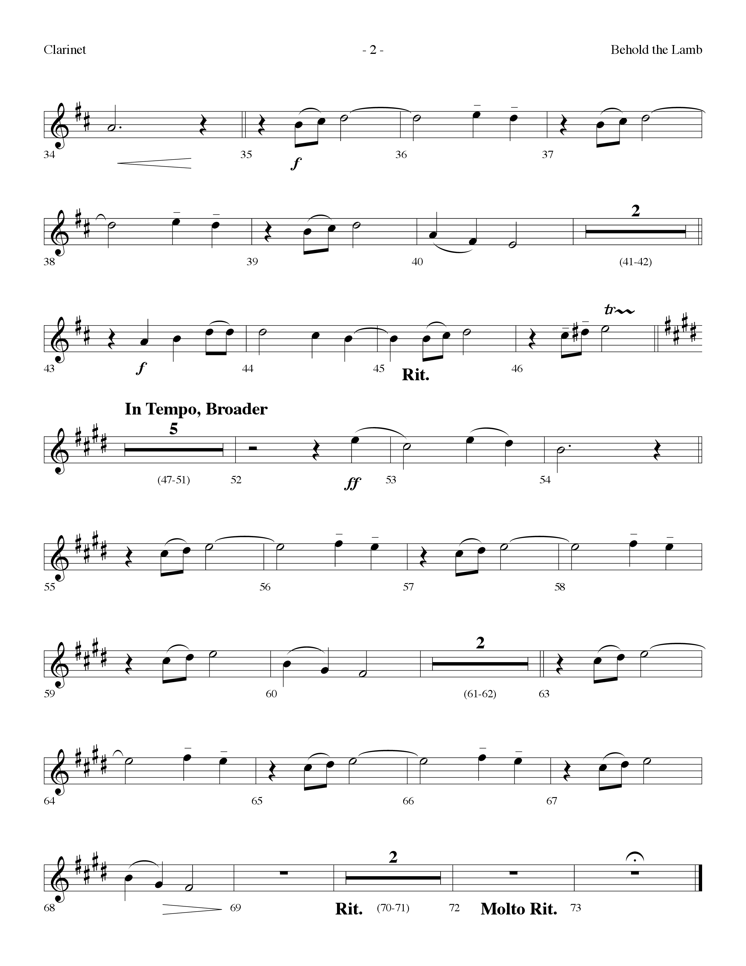 Behold The Lamb (Communion Hymn) (Choral Anthem SATB) Clarinet (Lifeway Choral / Arr. Dennis Allen)