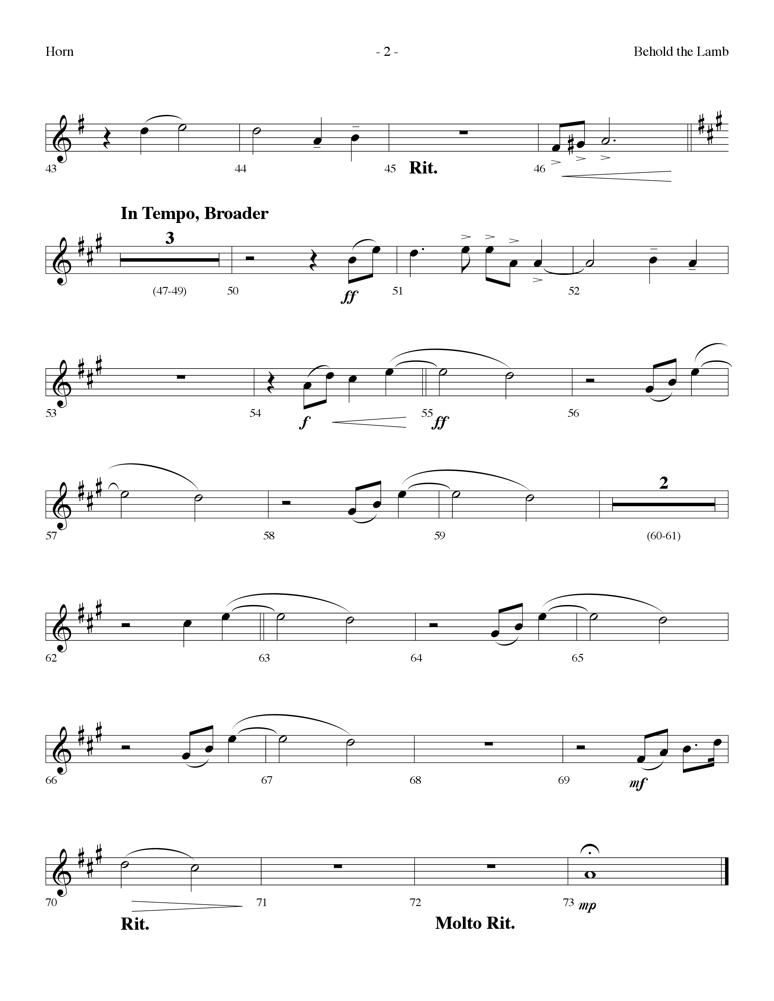 Behold The Lamb (Communion Hymn) (Choral Anthem SATB) French Horn (Lifeway Choral / Arr. Dennis Allen)