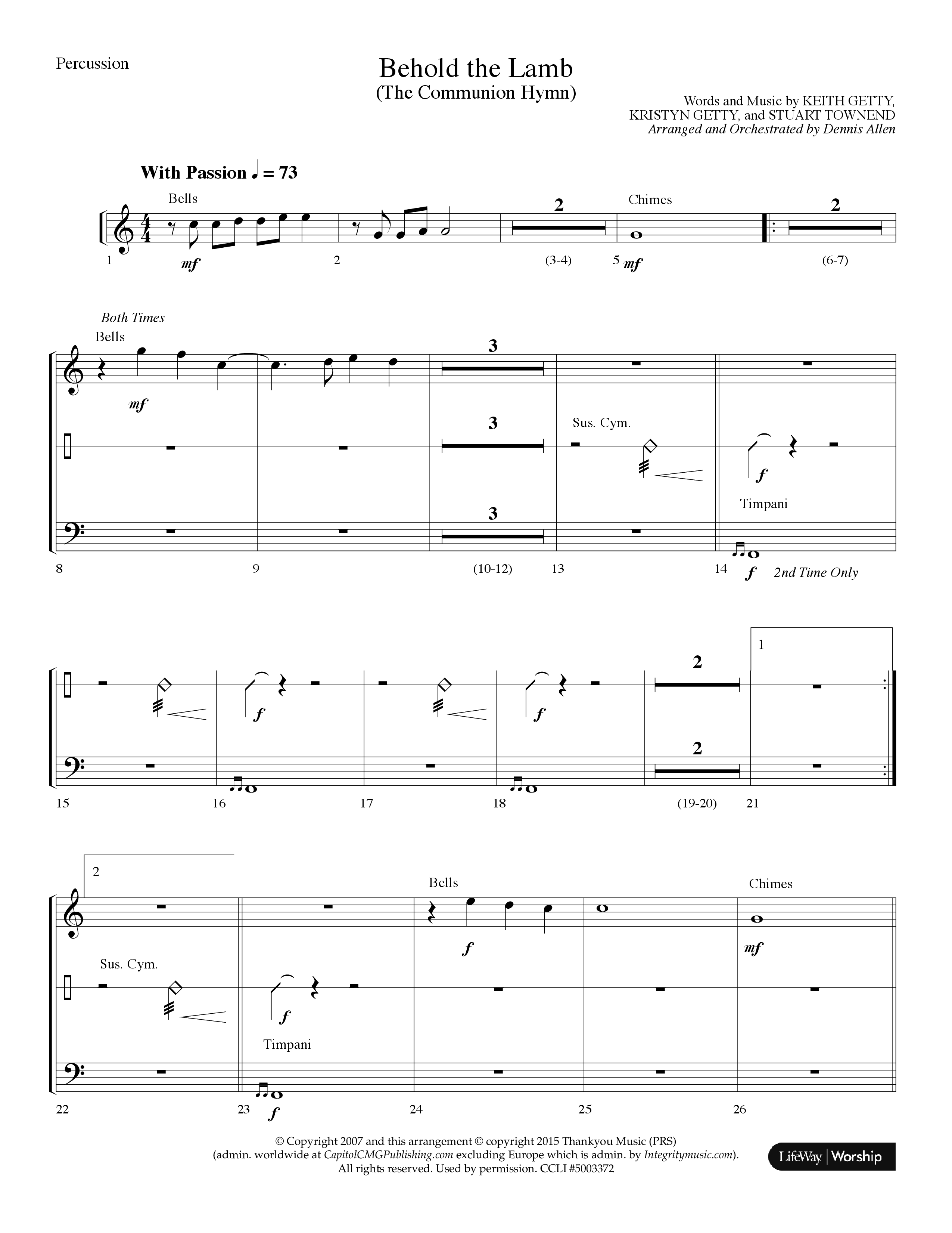 Behold The Lamb (Communion Hymn) (Choral Anthem SATB) Percussion (Lifeway Choral / Arr. Dennis Allen)