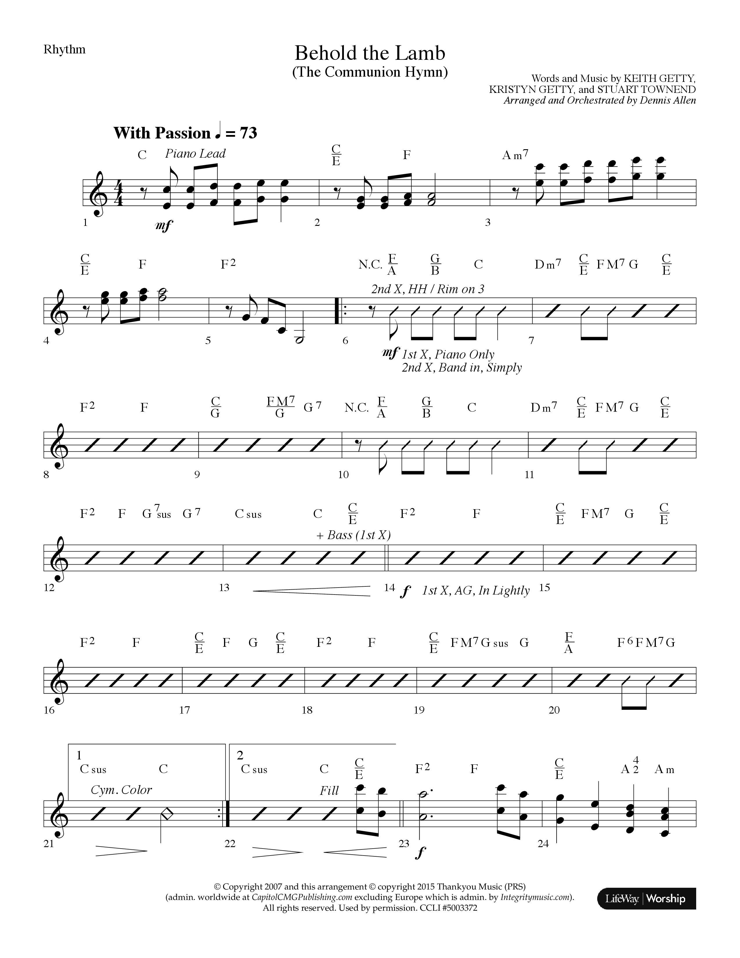 Behold The Lamb (Communion Hymn) (Choral Anthem SATB) Rhythm Chart (Lifeway Choral / Arr. Dennis Allen)