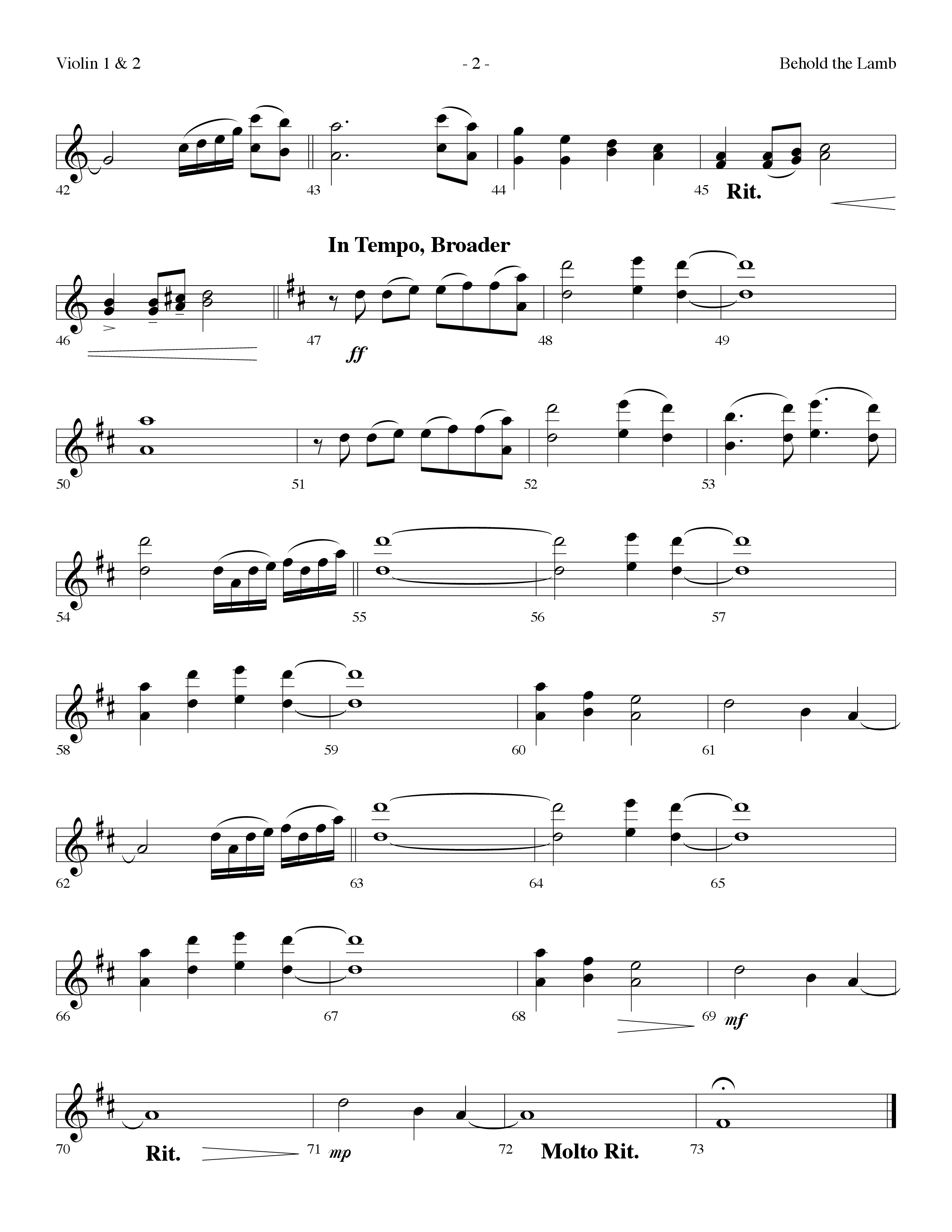 Behold The Lamb (Communion Hymn) (Choral Anthem SATB) Violin 1/2 (Lifeway Choral / Arr. Dennis Allen)