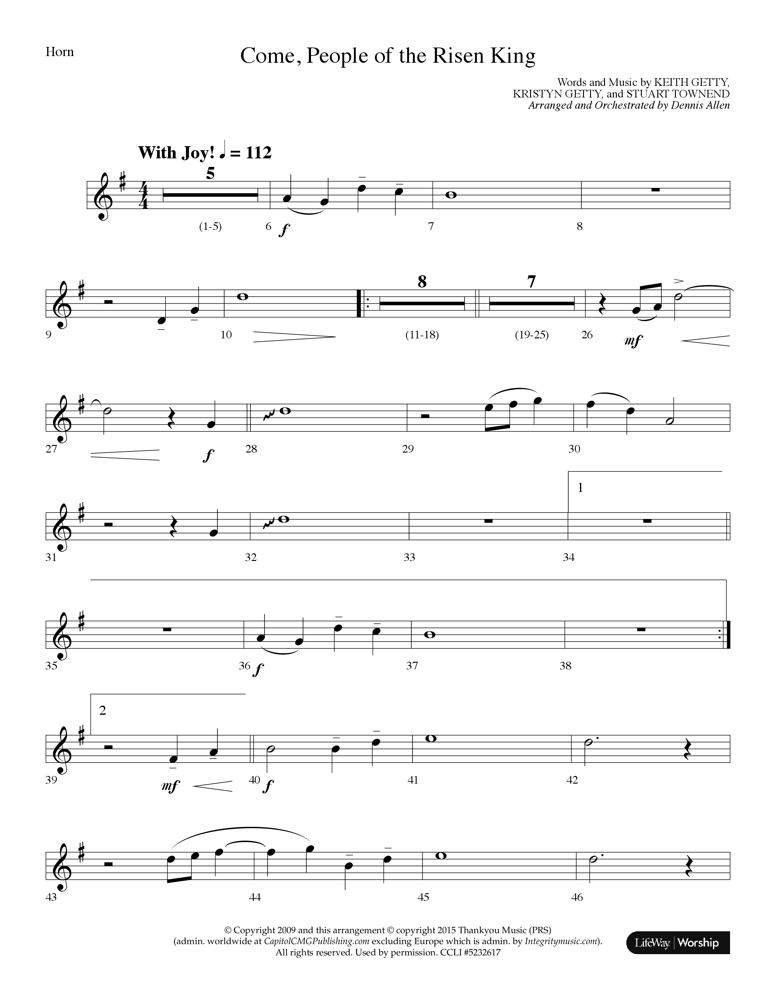Come People Of The Risen King (Choral Anthem SATB) French Horn (Lifeway Choral / Arr. Dennis Allen)