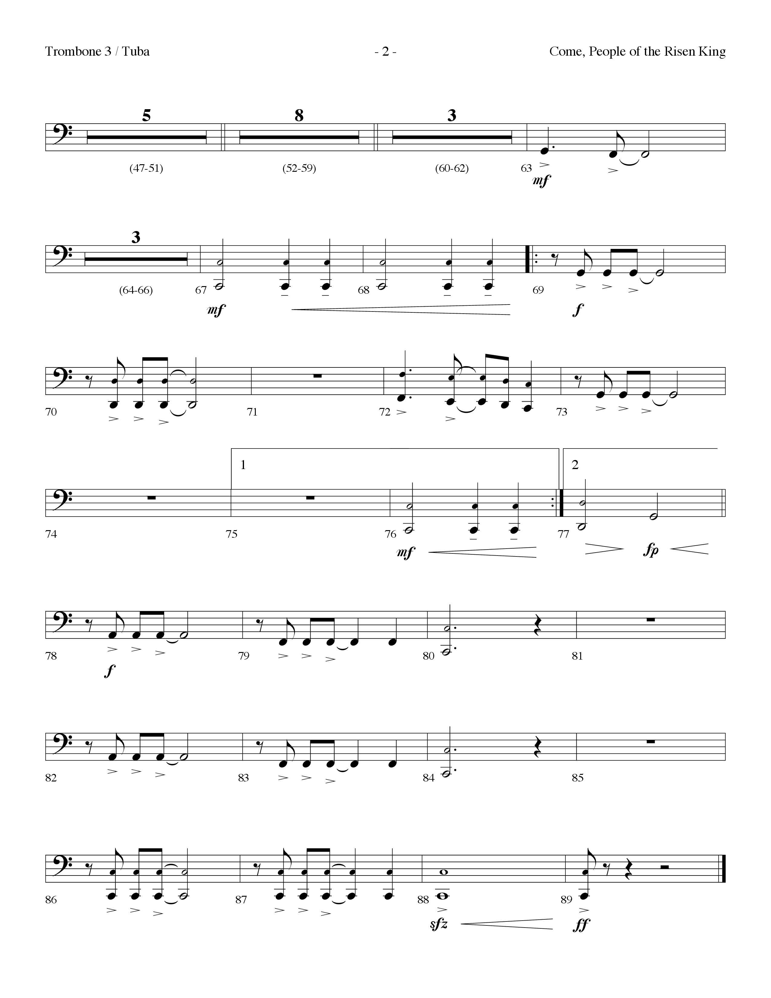 Come People Of The Risen King (Choral Anthem SATB) Trombone 3/Tuba (Lifeway Choral / Arr. Dennis Allen)