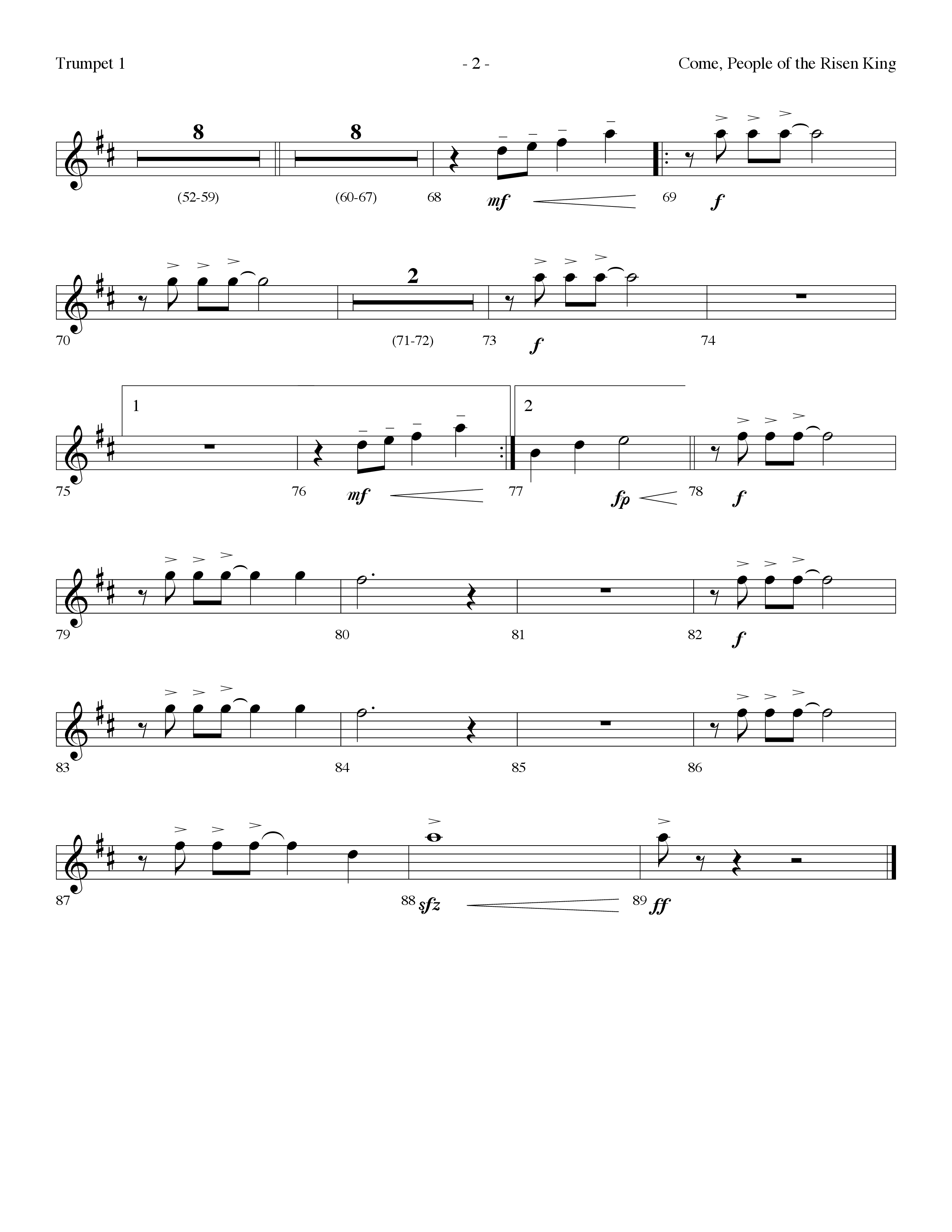Come People Of The Risen King (Choral Anthem SATB) Trumpet 1 (Lifeway Choral / Arr. Dennis Allen)