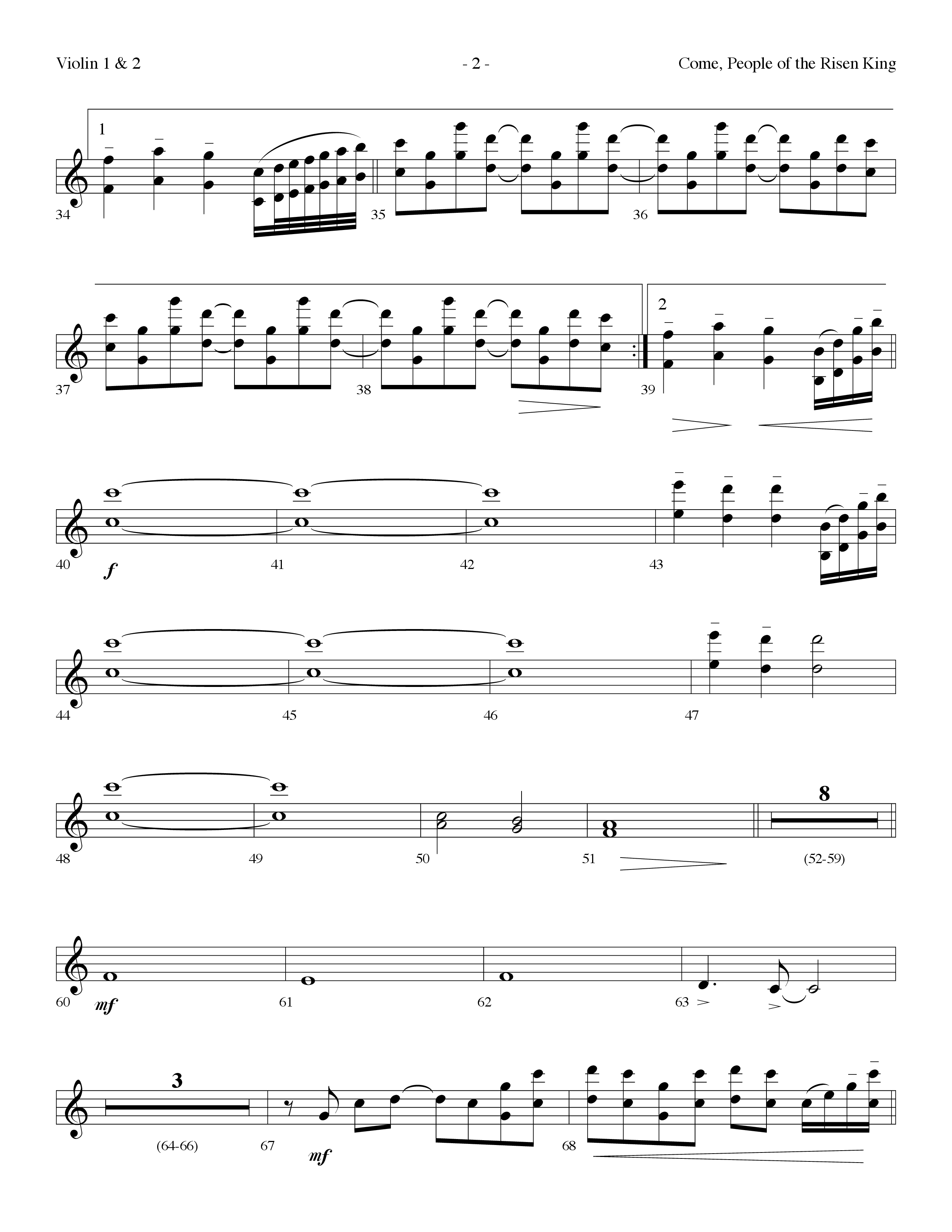 Come People Of The Risen King (Choral Anthem SATB) Violin 1/2 (Lifeway Choral / Arr. Dennis Allen)