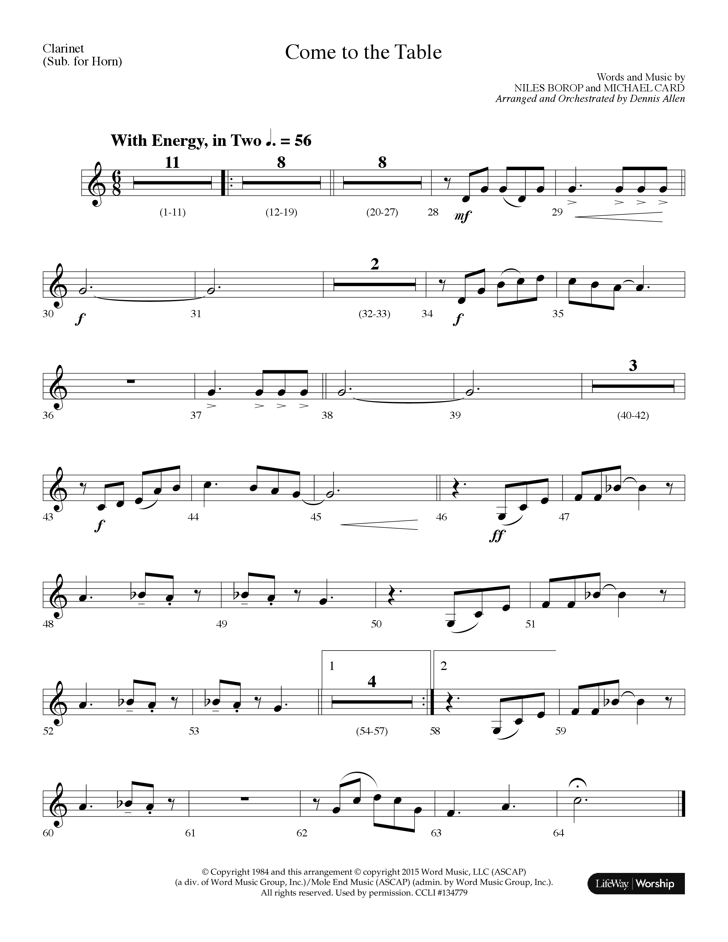 Come To The Table (Choral Anthem SATB) Clarinet (Lifeway Choral / Arr. Dennis Allen)