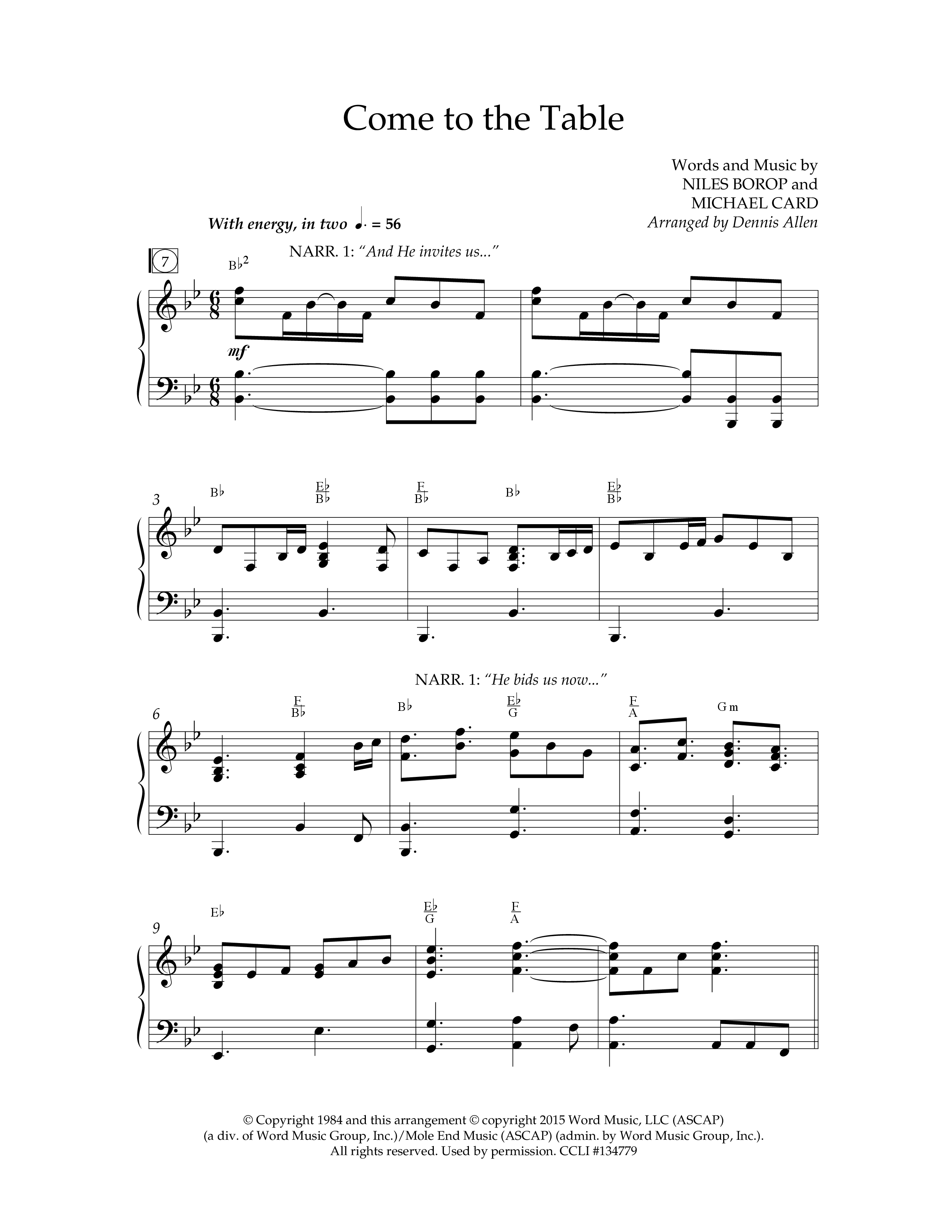Come To The Table (Choral Anthem SATB) Anthem (SATB/Piano) (Lifeway Choral / Arr. Dennis Allen)