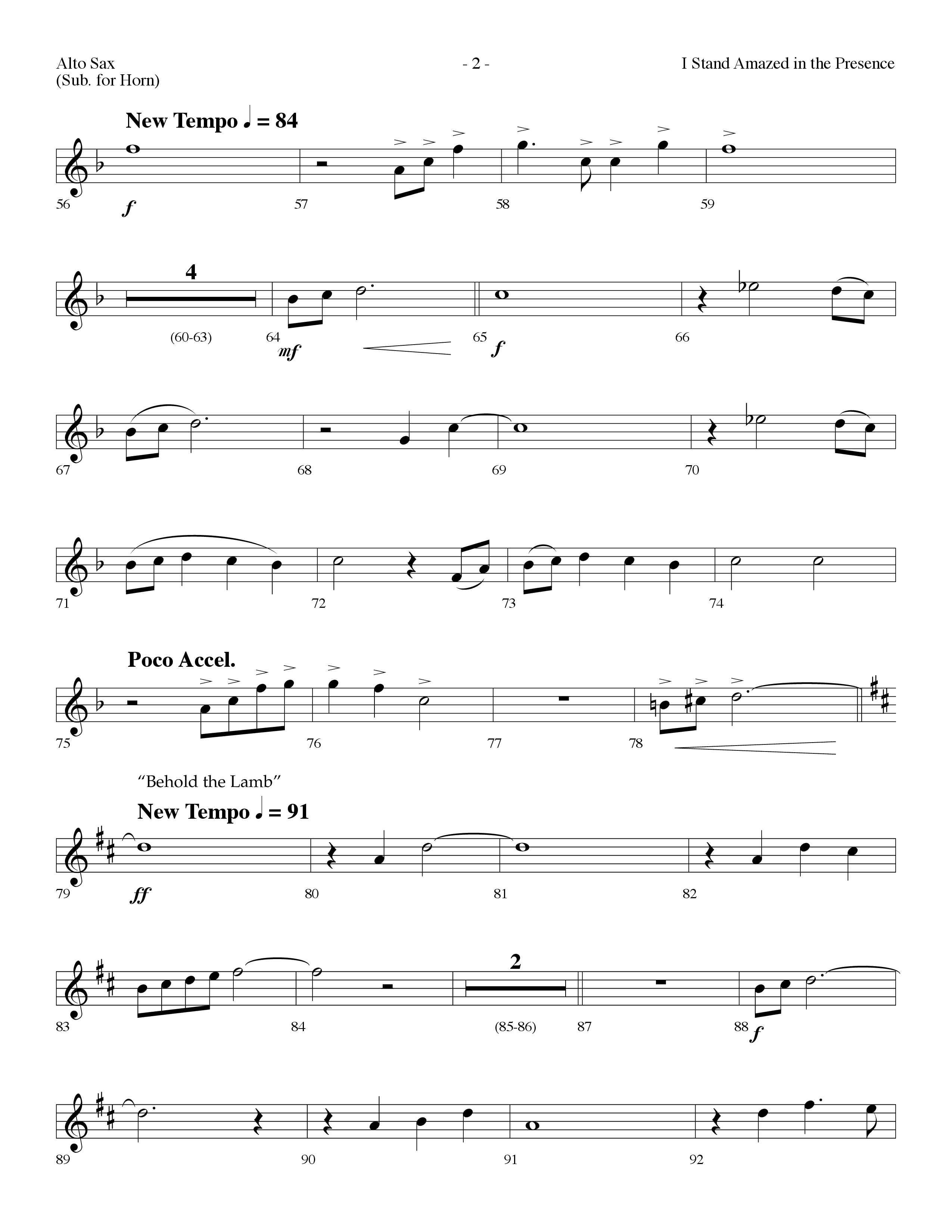 I Stand Amazed In The Presence (with Behold The Lamb) (Choral Anthem SATB) Alto Sax (Lifeway Choral / Arr. Dennis Allen)