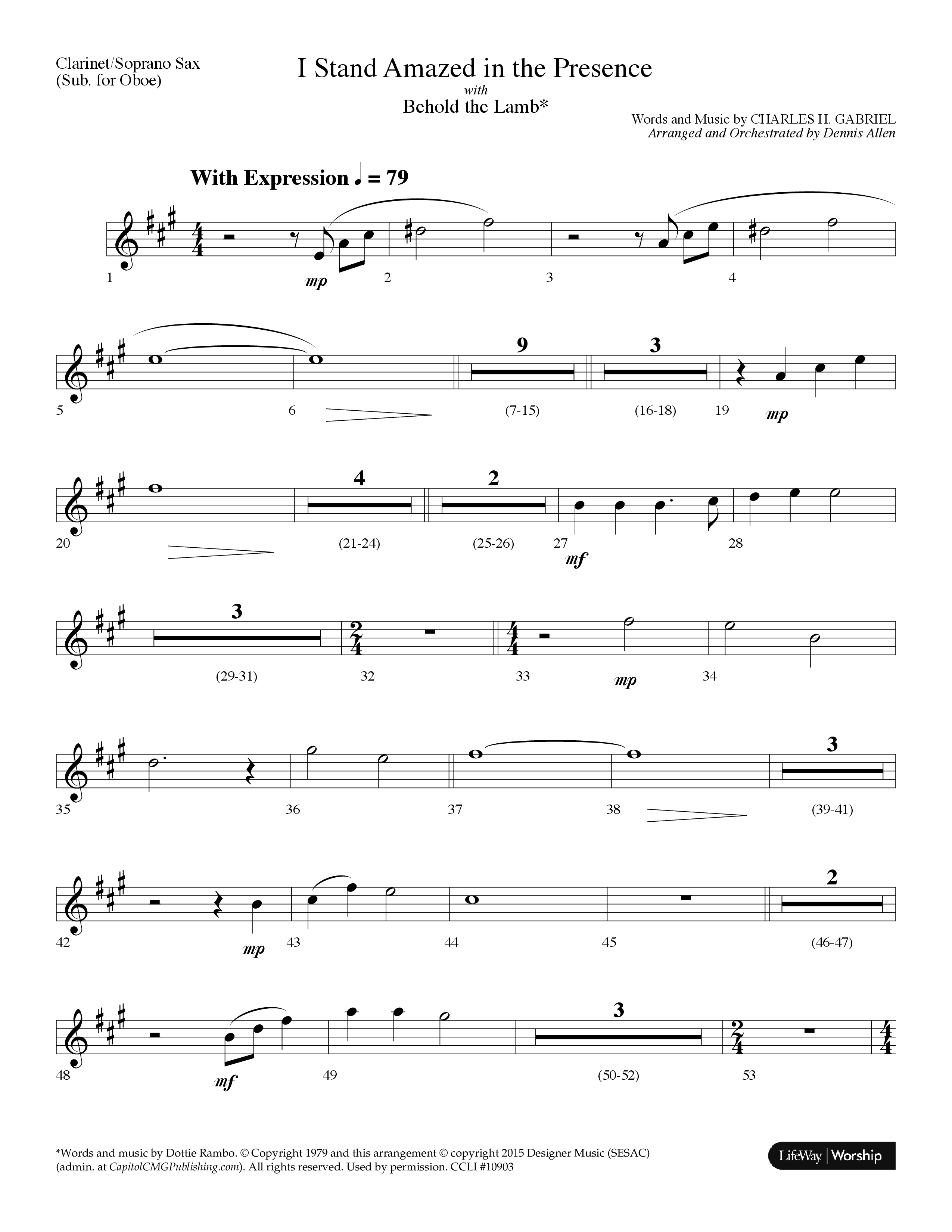 I Stand Amazed In The Presence (with Behold The Lamb) (Choral Anthem SATB) Clarinet/Soprano Sax (Lifeway Choral / Arr. Dennis Allen)