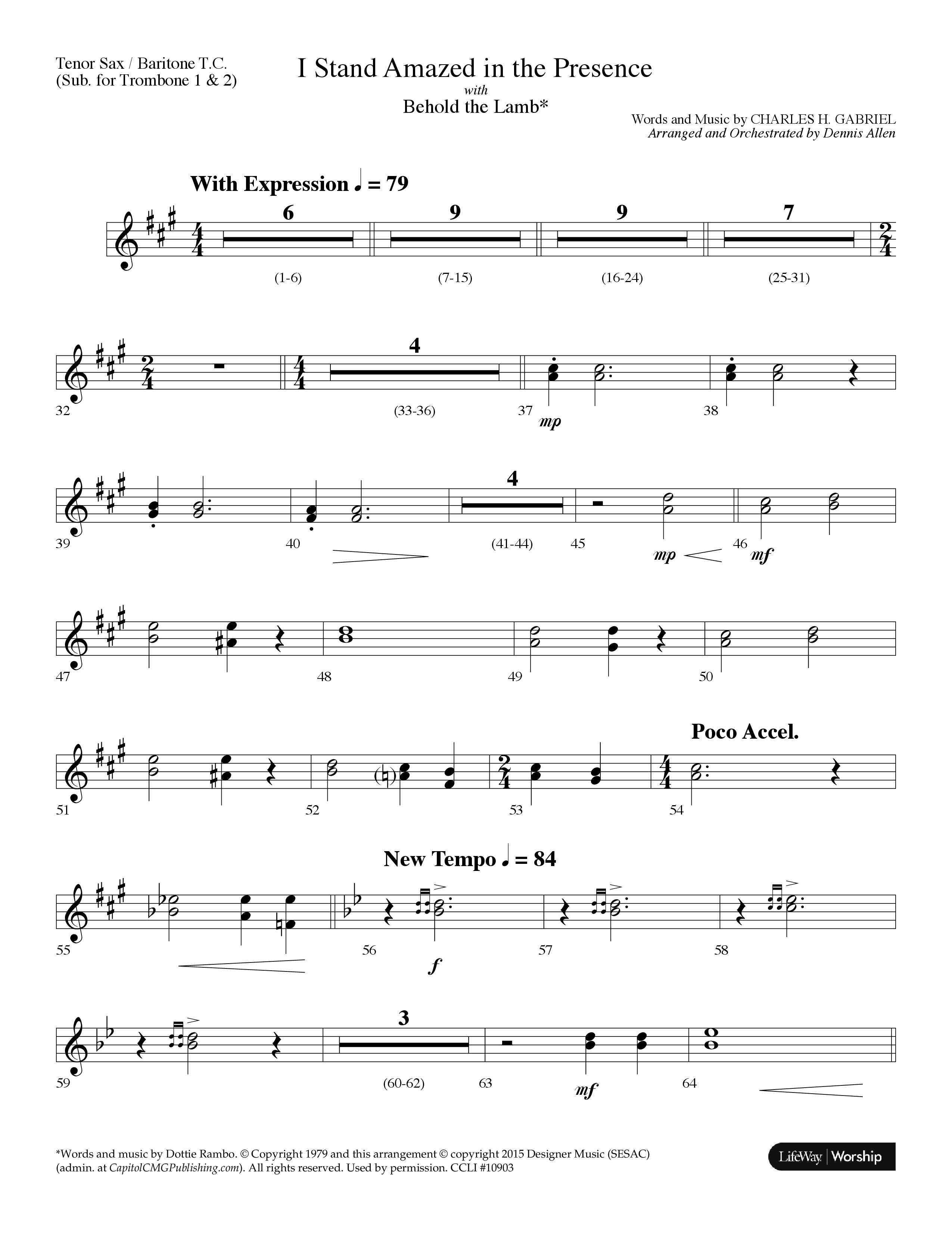 I Stand Amazed In The Presence (with Behold The Lamb) (Choral Anthem SATB) Tenor Sax/Baritone T.C. (Lifeway Choral / Arr. Dennis Allen)