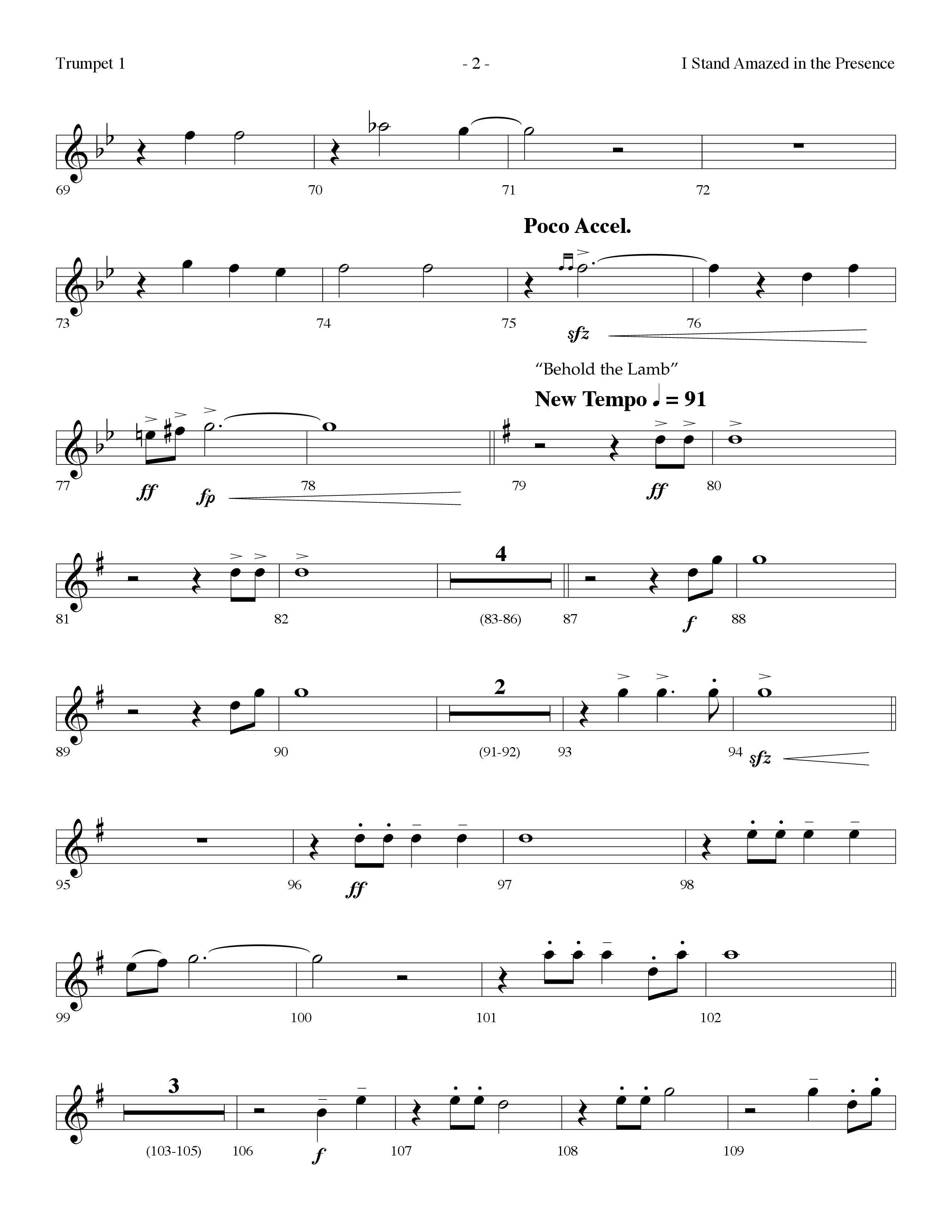 I Stand Amazed In The Presence (with Behold The Lamb) (Choral Anthem SATB) Trumpet 1 (Lifeway Choral / Arr. Dennis Allen)