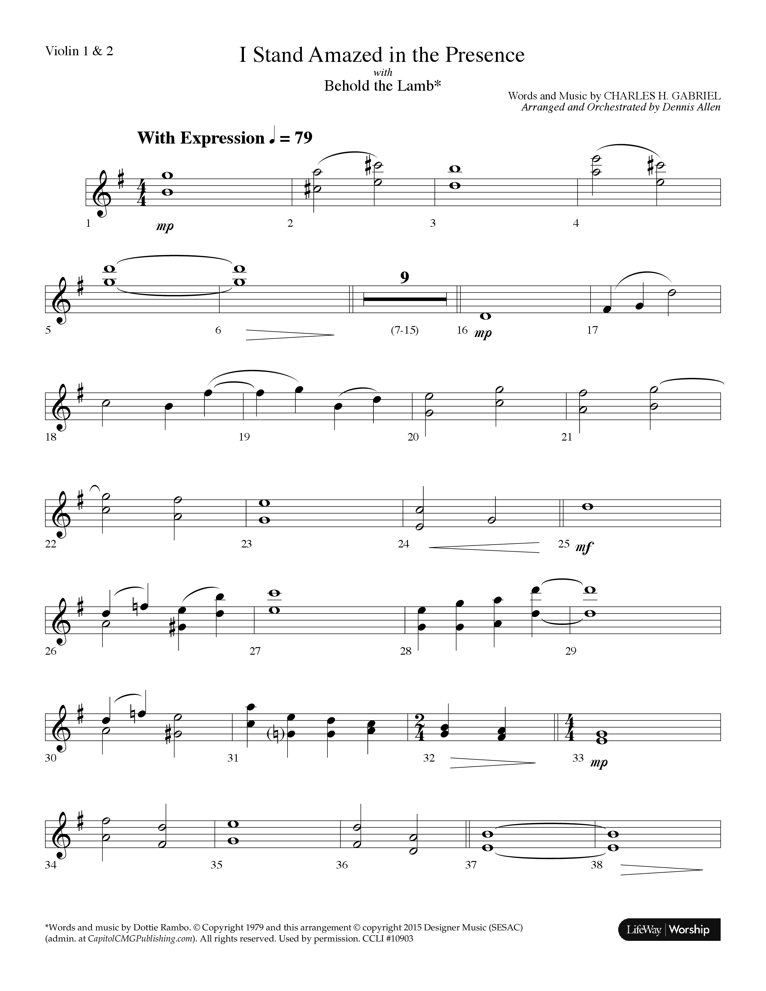 I Stand Amazed In The Presence (with Behold The Lamb) (Choral Anthem SATB) Violin 1/2 (Lifeway Choral / Arr. Dennis Allen)