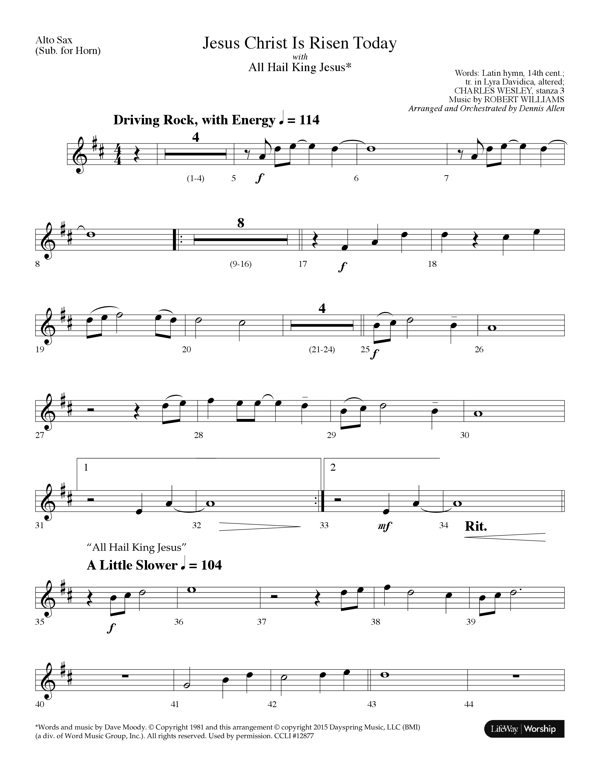 Jesus Christ Is Risen Today (with All Hail King Jesus) (Choral Anthem SATB) Alto Sax (Lifeway Worship / Arr. Dennis Allen)
