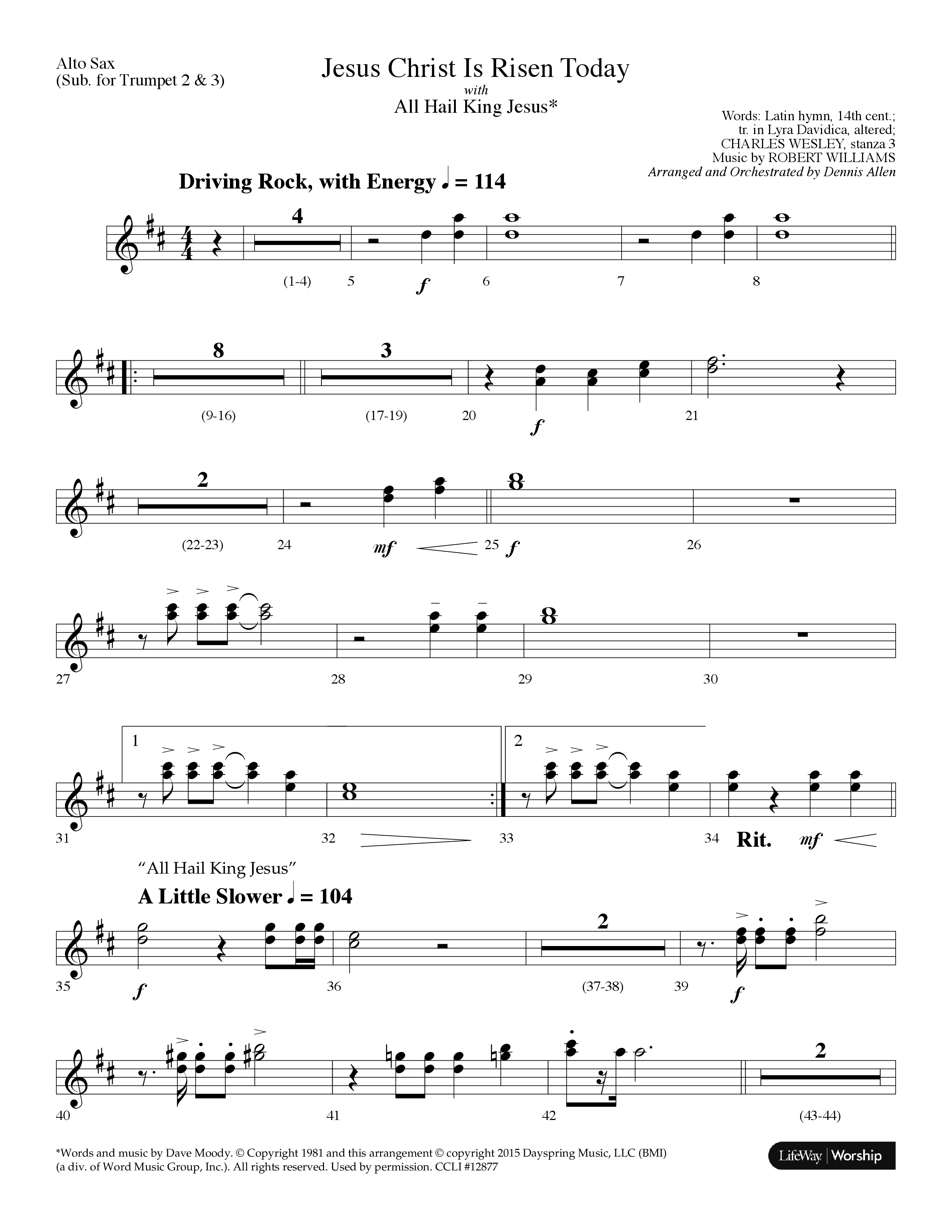 Jesus Christ Is Risen Today (with All Hail King Jesus) (Choral Anthem SATB) Alto Sax (Lifeway Worship / Arr. Dennis Allen)