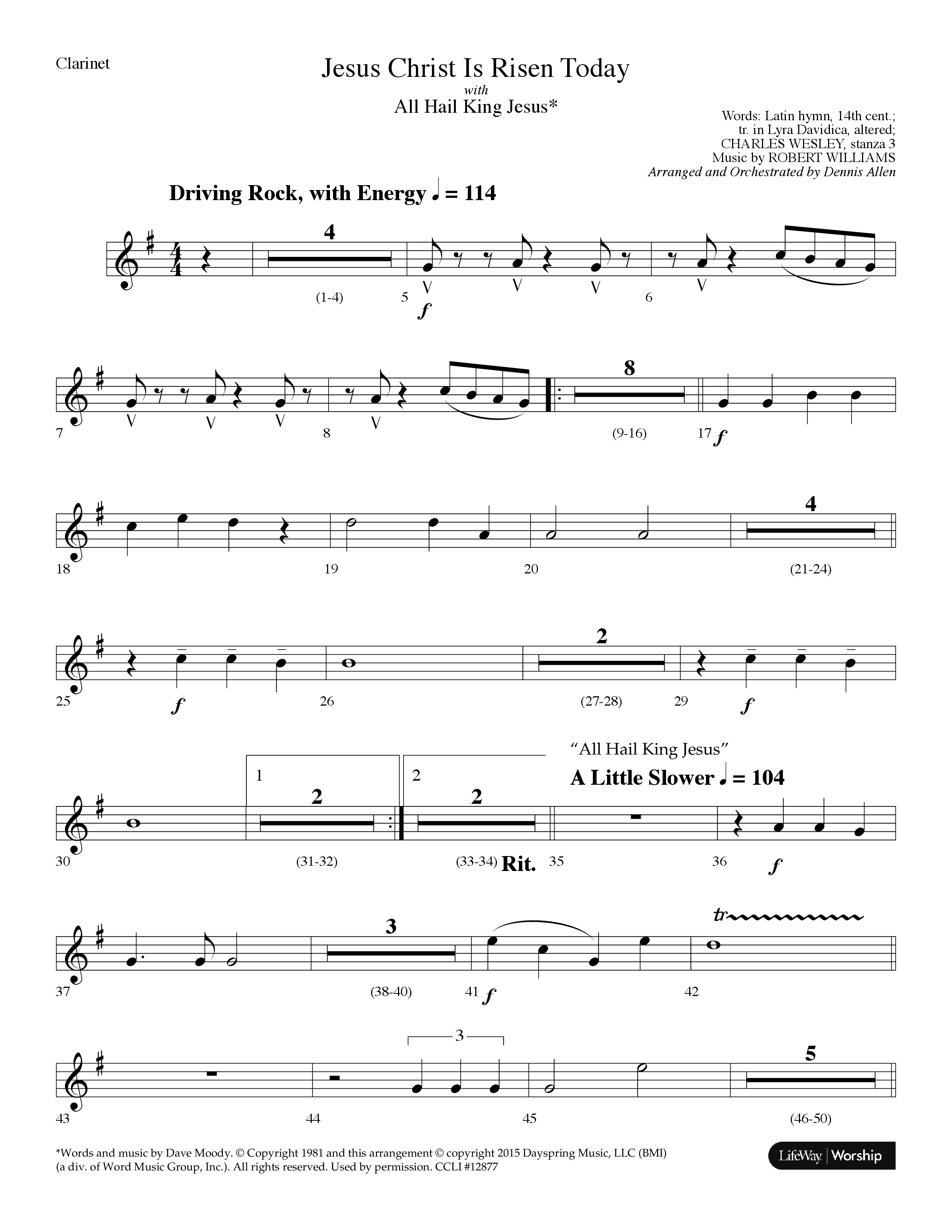 Jesus Christ Is Risen Today (with All Hail King Jesus) (Choral Anthem SATB) Clarinet (Lifeway Worship / Arr. Dennis Allen)
