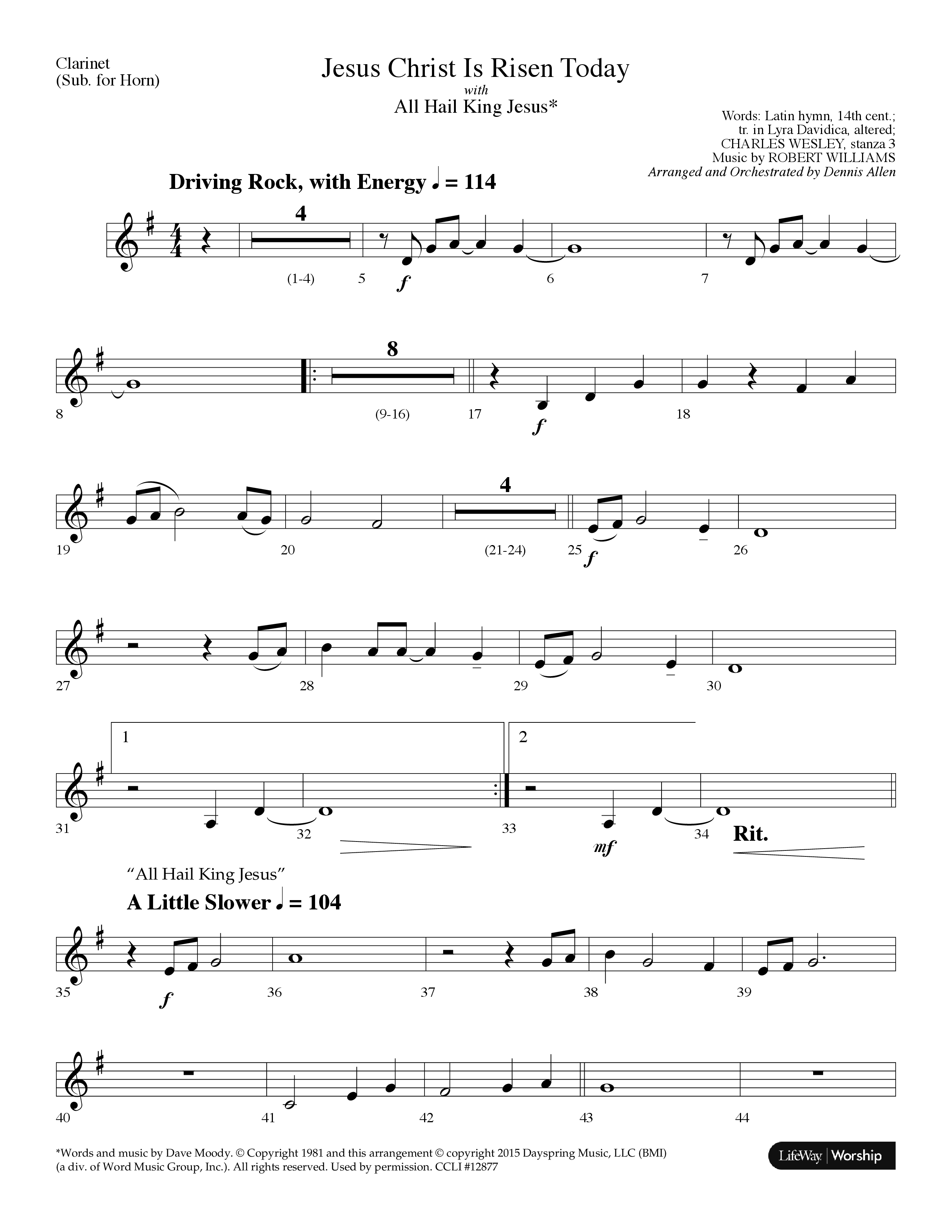 Jesus Christ Is Risen Today (with All Hail King Jesus) (Choral Anthem SATB) Clarinet (Lifeway Worship / Arr. Dennis Allen)