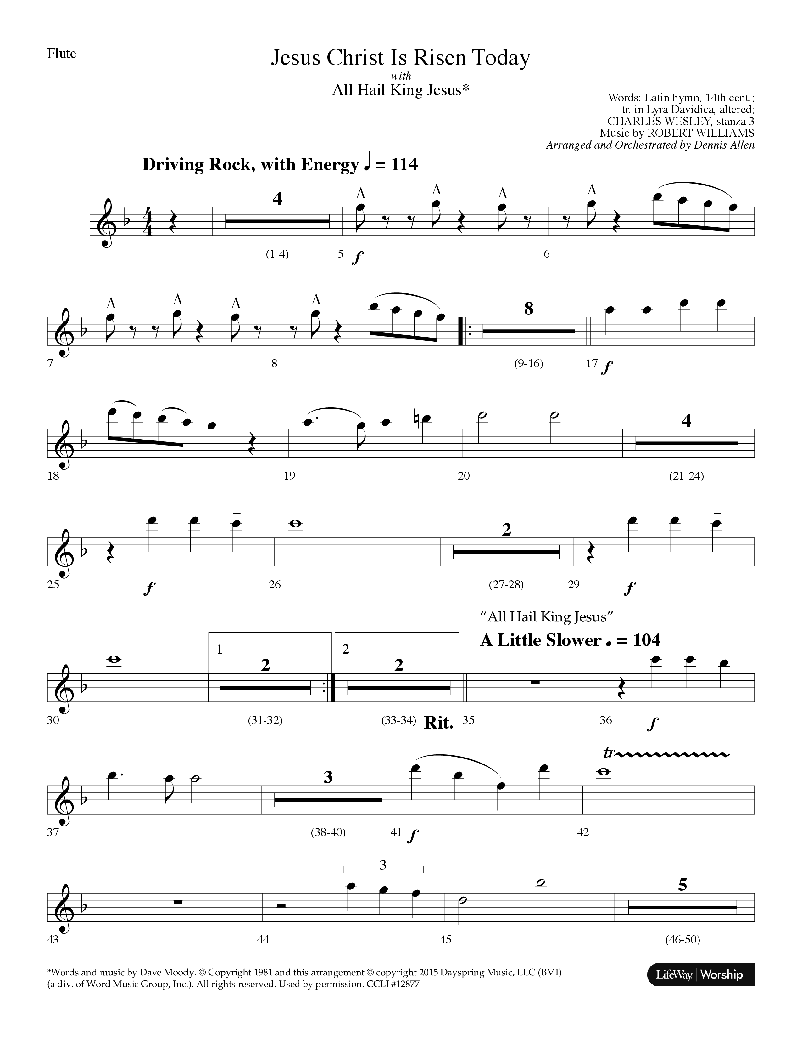 Jesus Christ Is Risen Today (with All Hail King Jesus) (Choral Anthem SATB) Flute (Lifeway Worship / Arr. Dennis Allen)