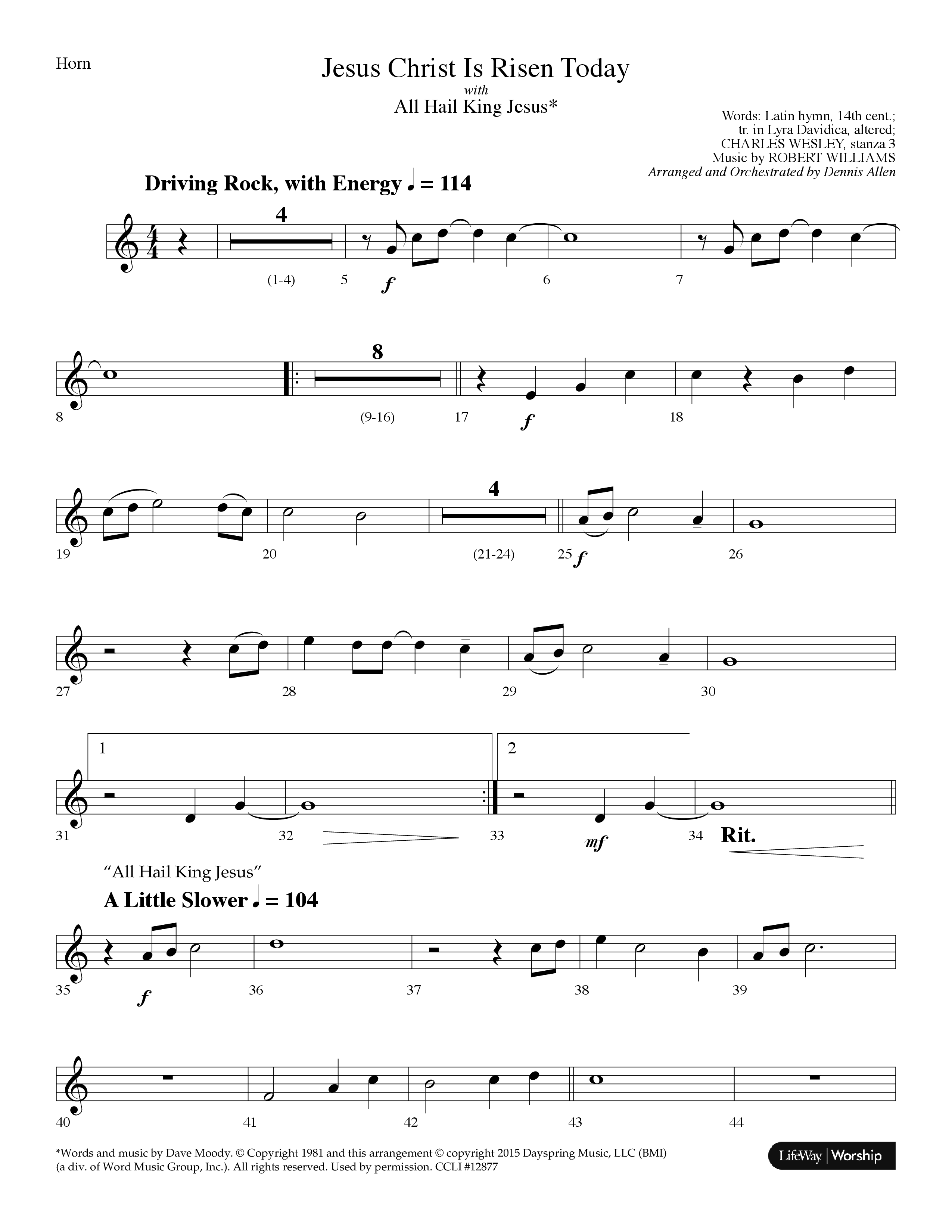 Jesus Christ Is Risen Today (with All Hail King Jesus) (Choral Anthem SATB) French Horn (Lifeway Worship / Arr. Dennis Allen)