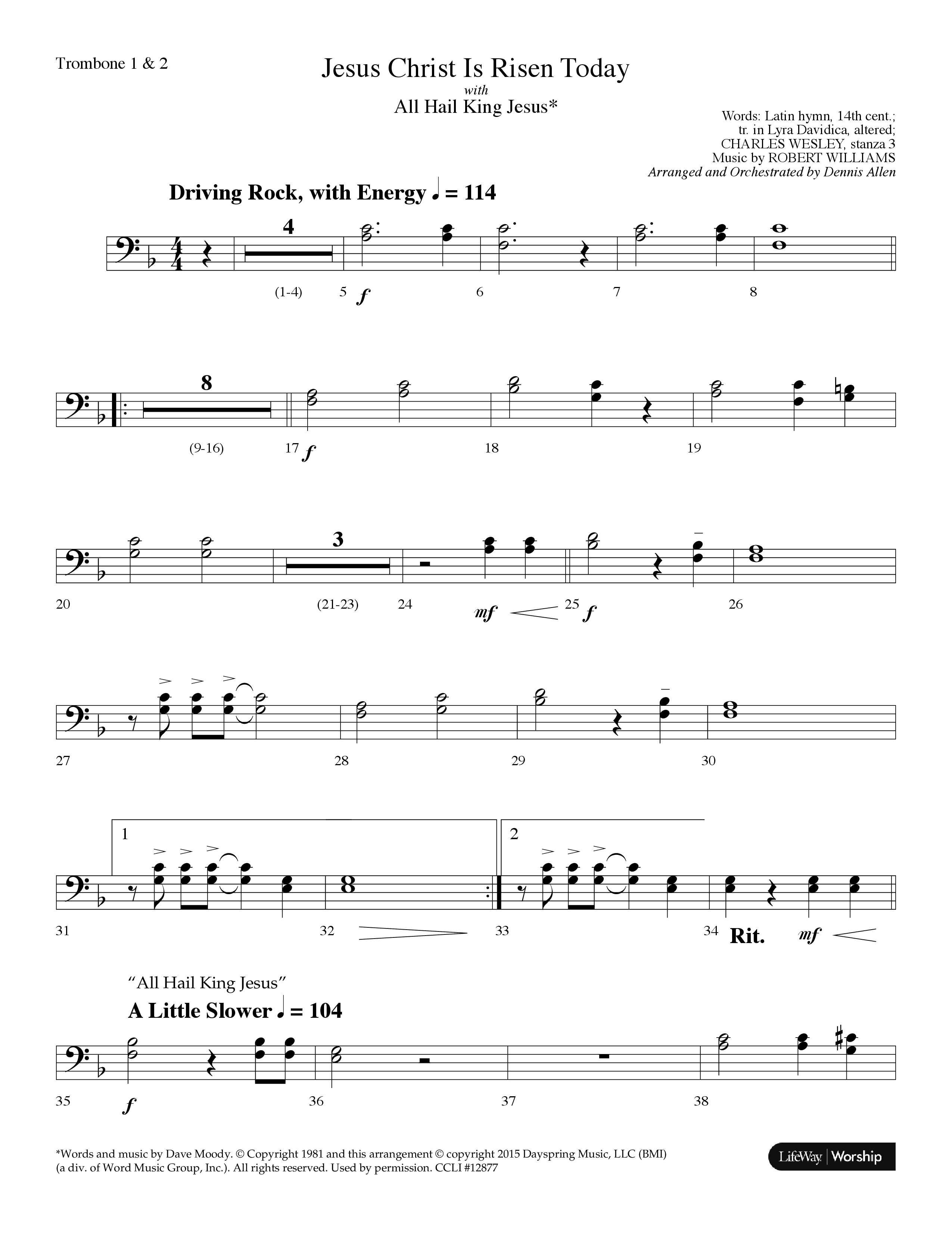 Jesus Christ Is Risen Today (with All Hail King Jesus) (Choral Anthem SATB) Trombone 1/2 (Lifeway Worship / Arr. Dennis Allen)