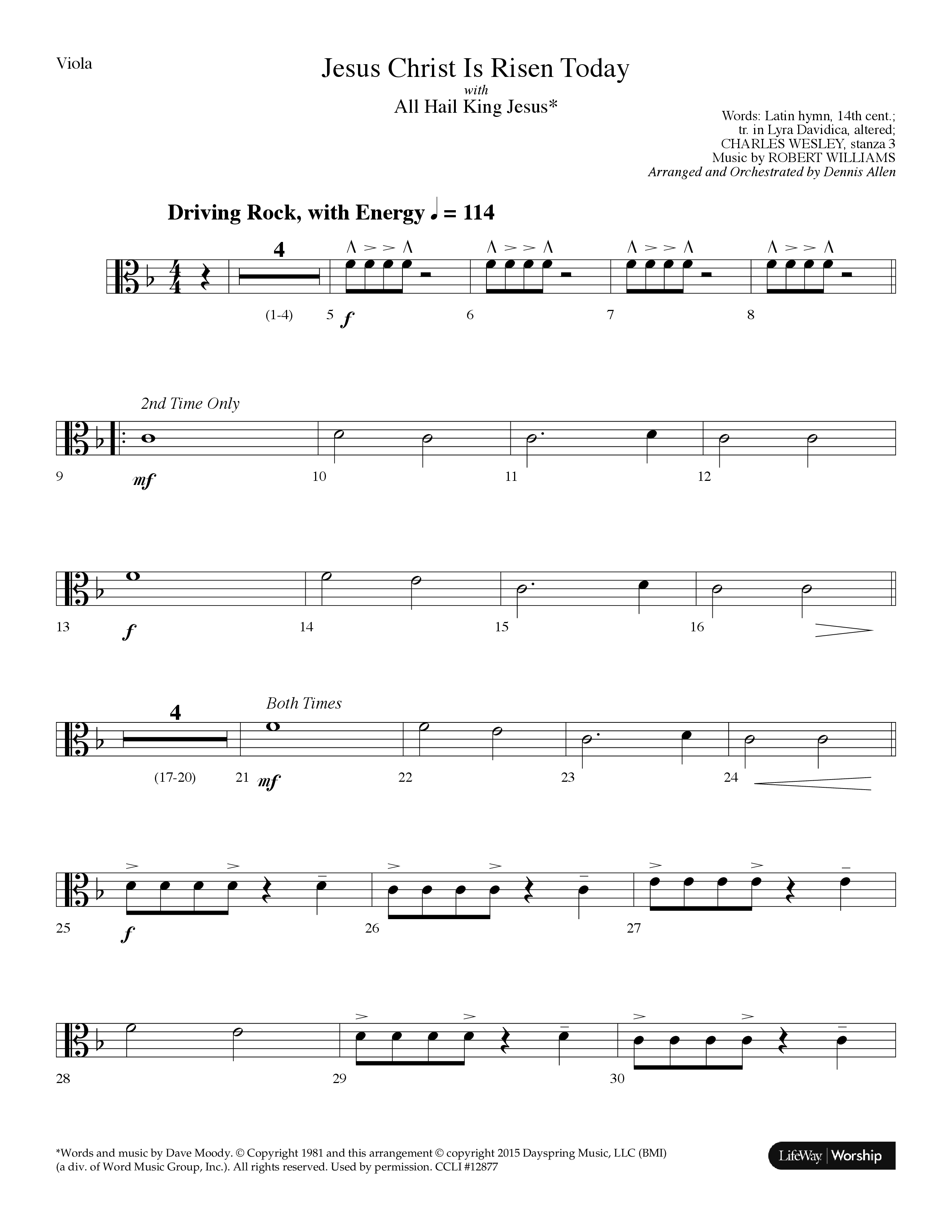 Jesus Christ Is Risen Today (with All Hail King Jesus) (Choral Anthem SATB) Viola (Lifeway Worship / Arr. Dennis Allen)