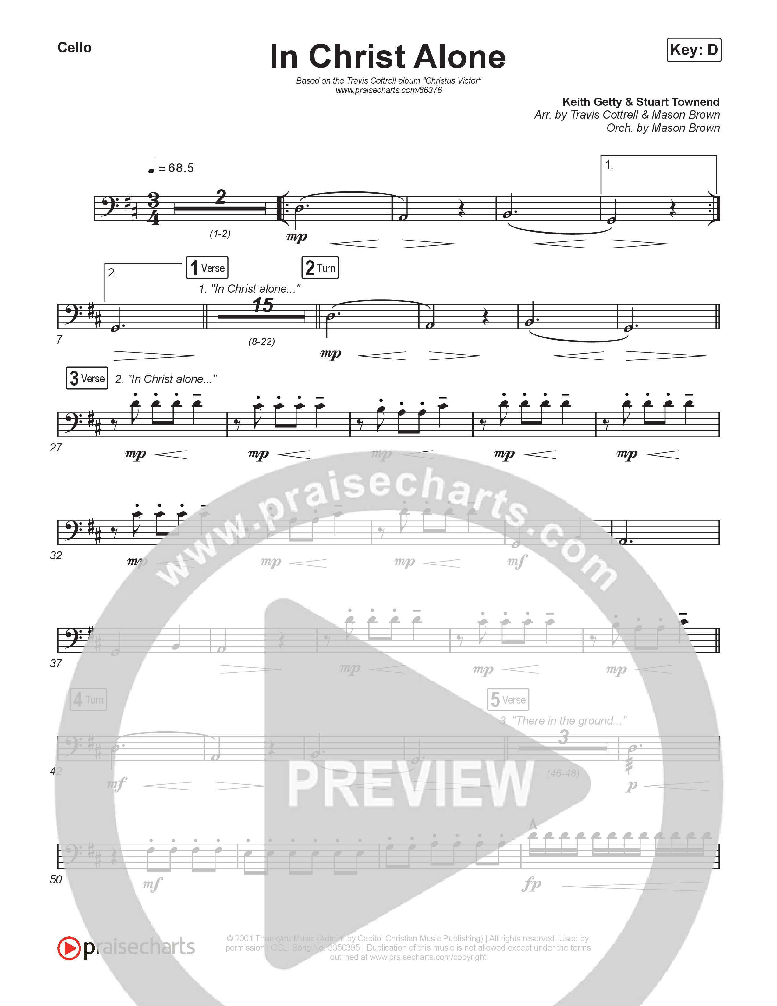 In Christ Alone (Choral/SATB) Cello (Lily Cottrell / Arr. Travis Cottrell / Orch. Mason Brown)