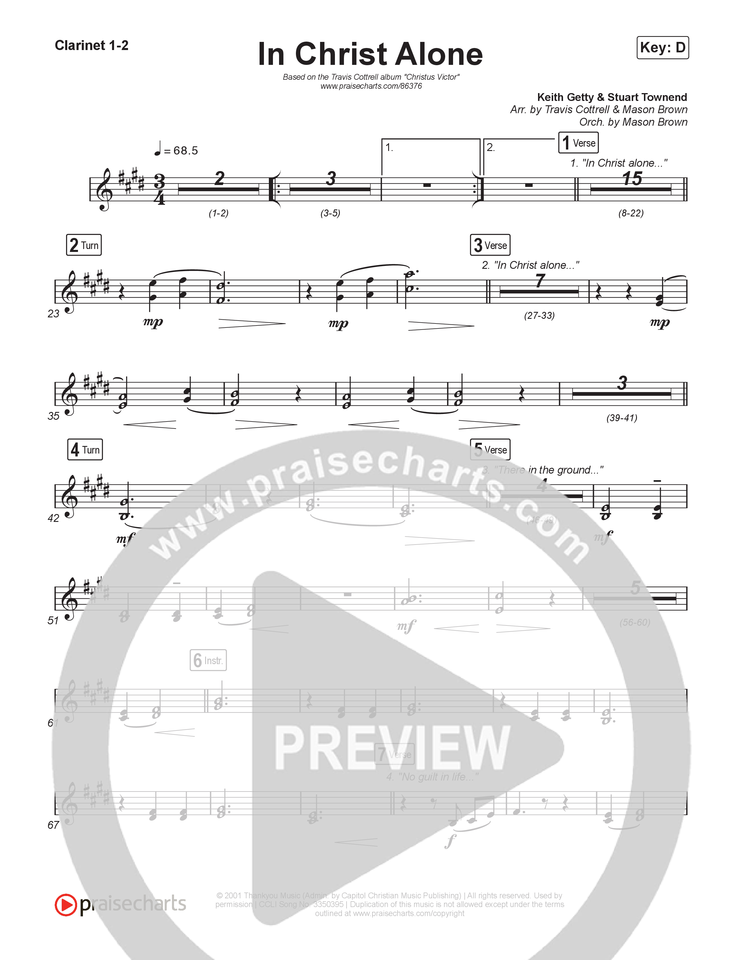 In Christ Alone (Choral/SATB) Clarinet 1,2 (Lily Cottrell / Arr. Travis Cottrell / Orch. Mason Brown)