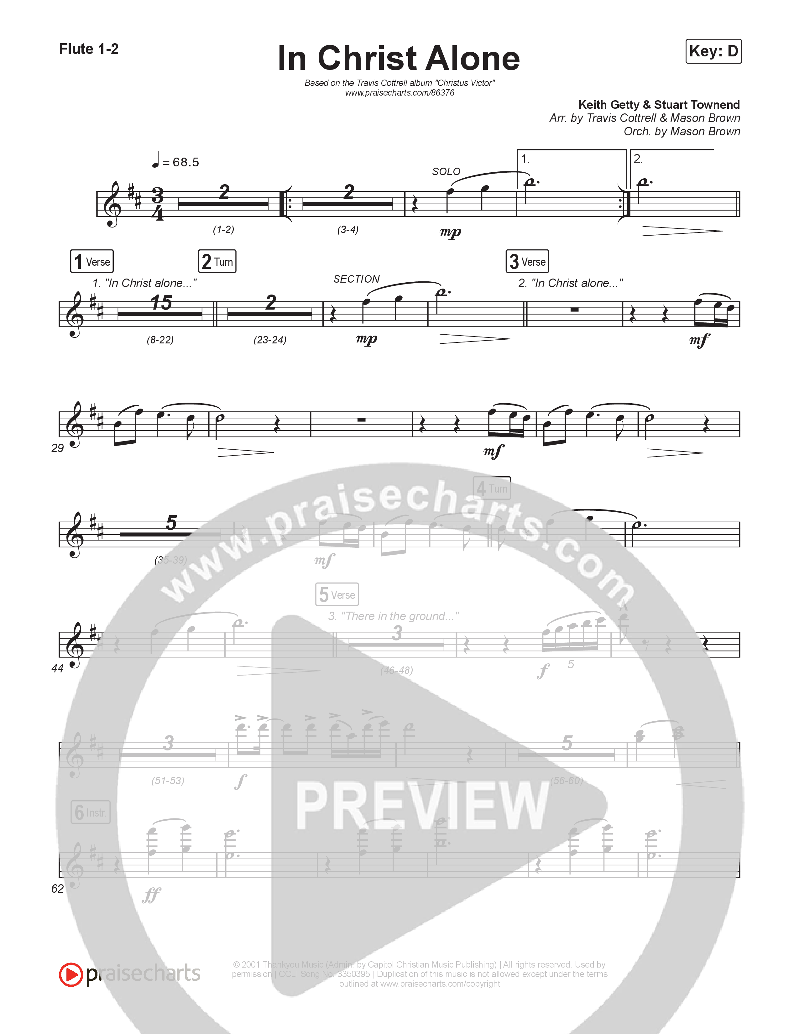 In Christ Alone (Choral/SATB) Flute 1,2 (Lily Cottrell / Arr. Travis Cottrell / Orch. Mason Brown)