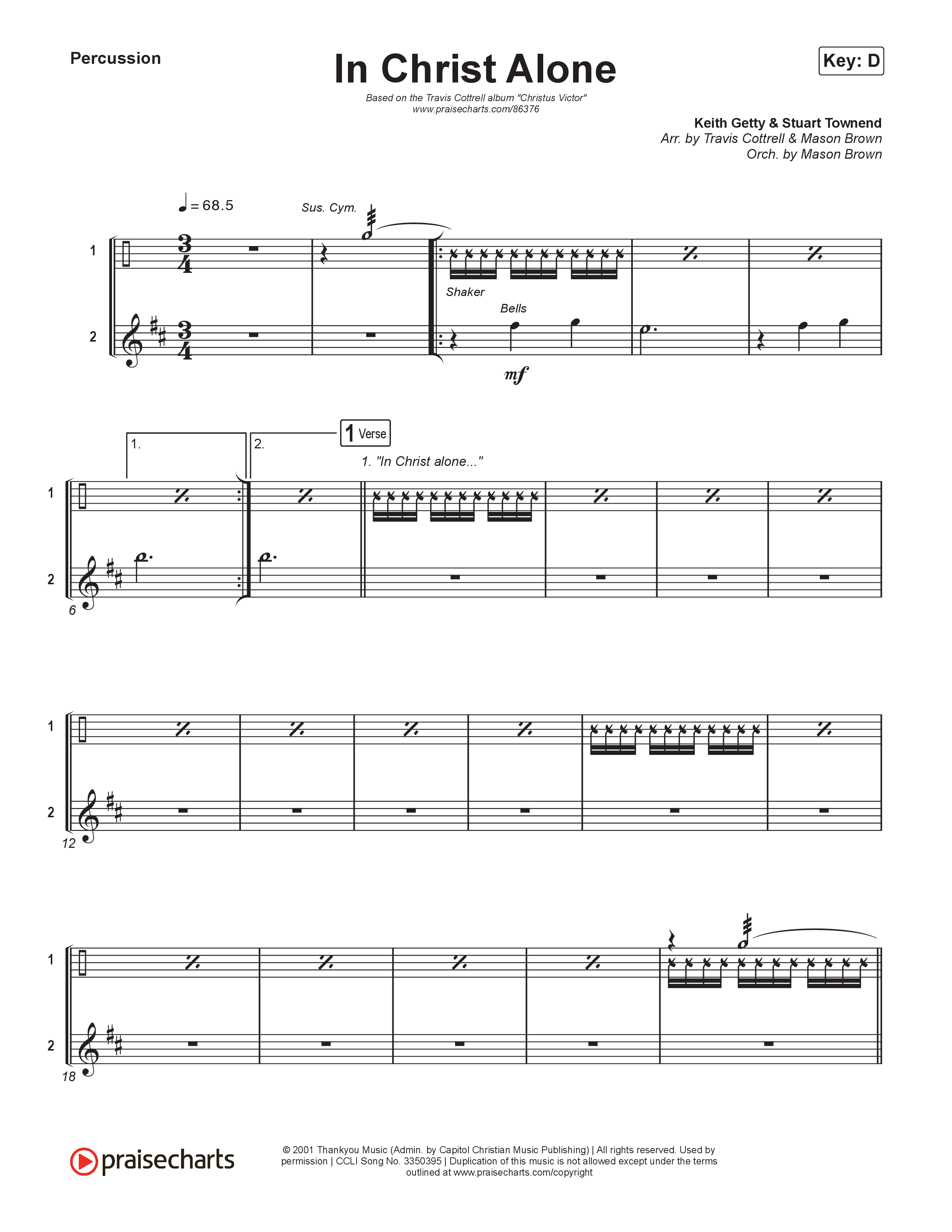 In Christ Alone (Choral/SATB) Percussion (Lily Cottrell / Arr. Travis Cottrell / Orch. Mason Brown)