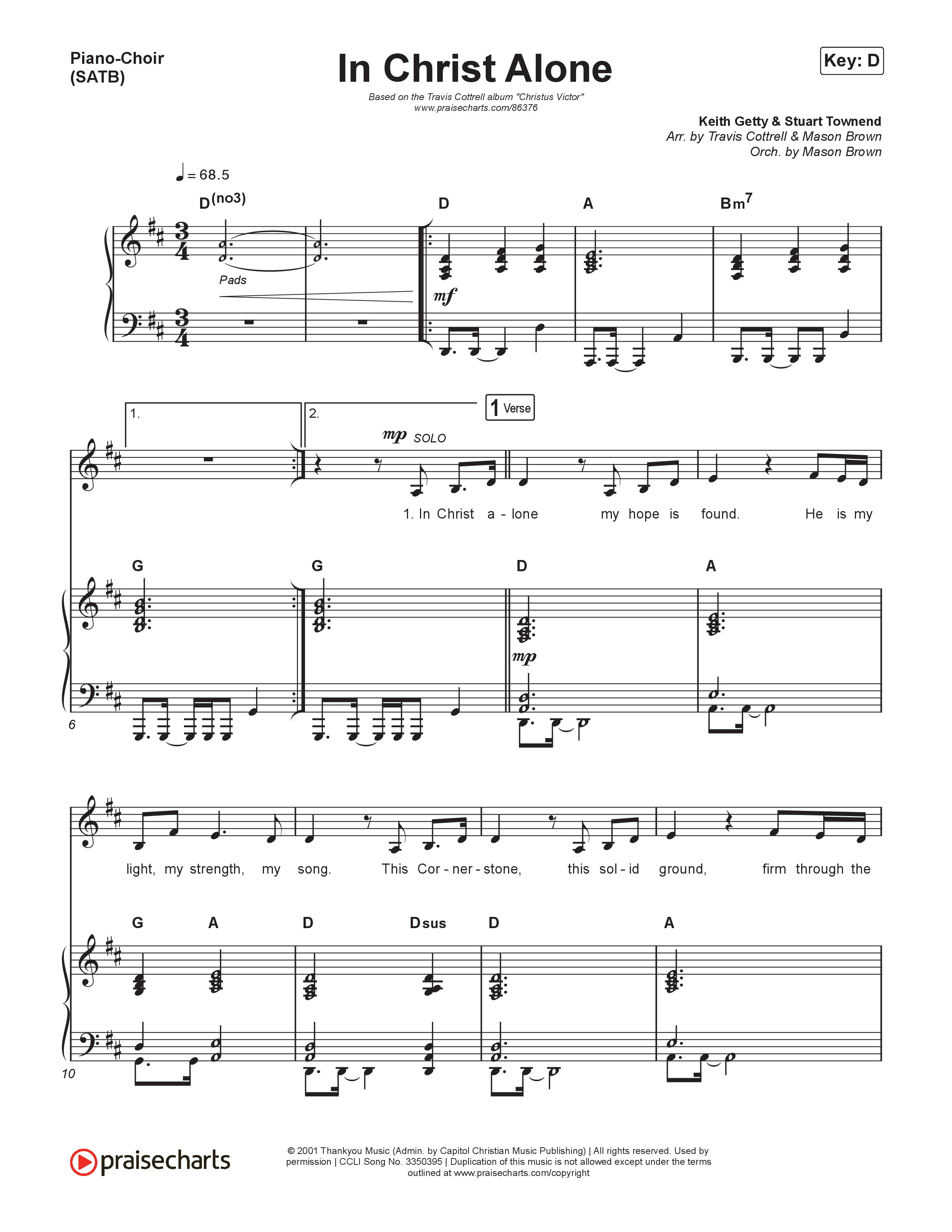 In Christ Alone (Choral/SATB) Piano/Vocal (SATB) (Lily Cottrell / Arr. Travis Cottrell / Orch. Mason Brown)
