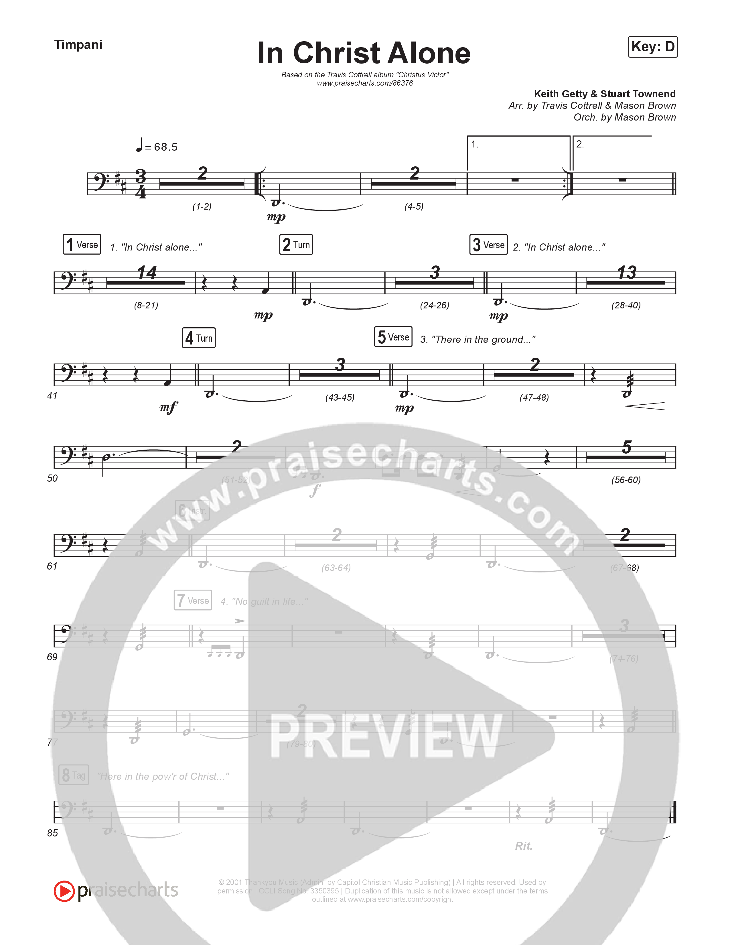 In Christ Alone (Choral/SATB) Timpani (Lily Cottrell / Arr. Travis Cottrell / Orch. Mason Brown)