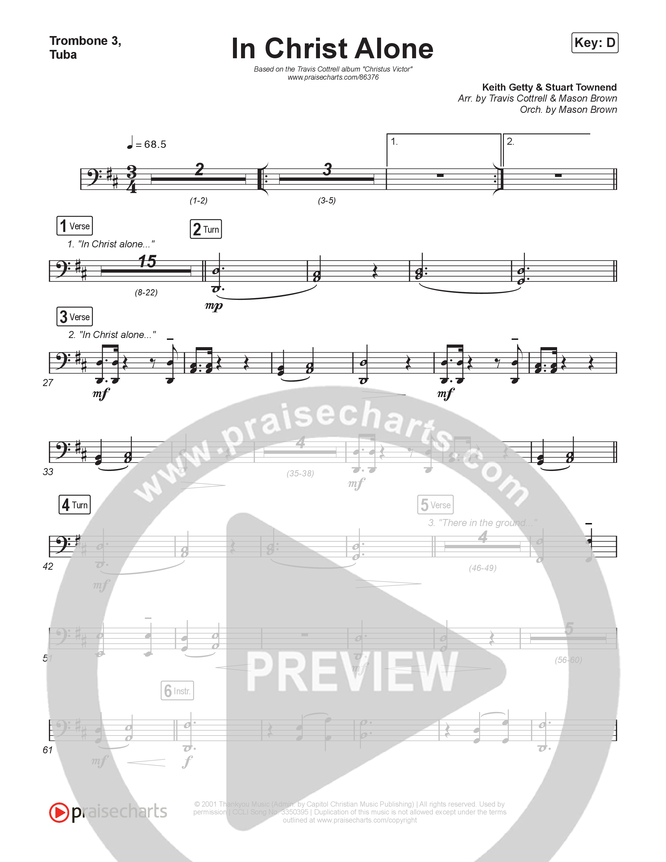 In Christ Alone (Choral/SATB) Trombone 3/Tuba (Lily Cottrell / Arr. Travis Cottrell / Orch. Mason Brown)