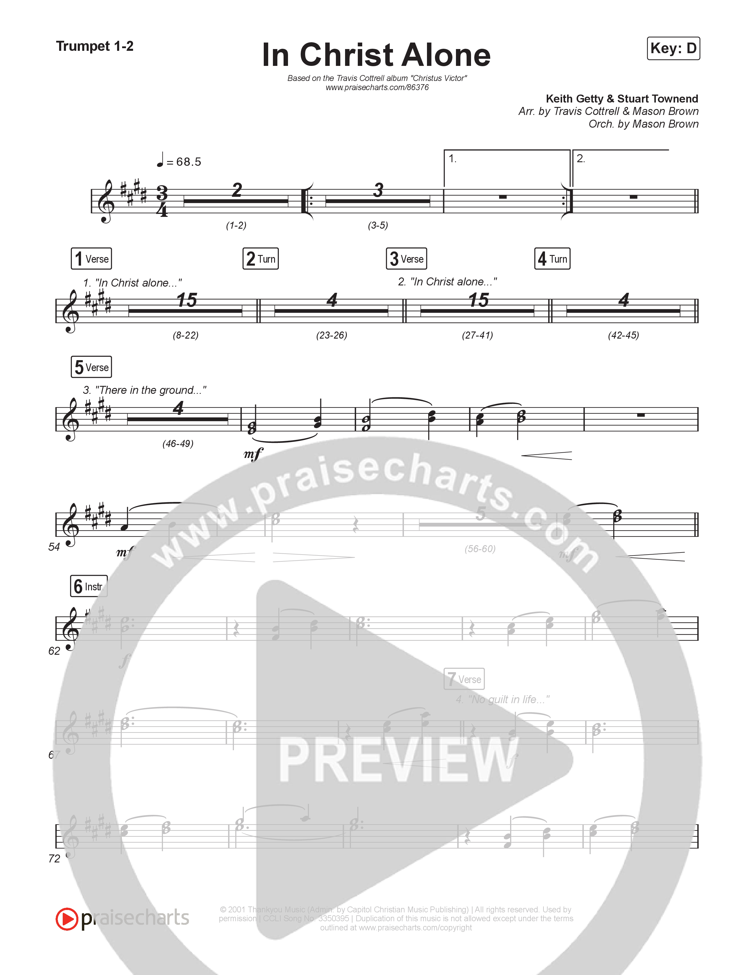 In Christ Alone (Choral/SATB) Trumpet 1,2 (Lily Cottrell / Arr. Travis Cottrell / Orch. Mason Brown)