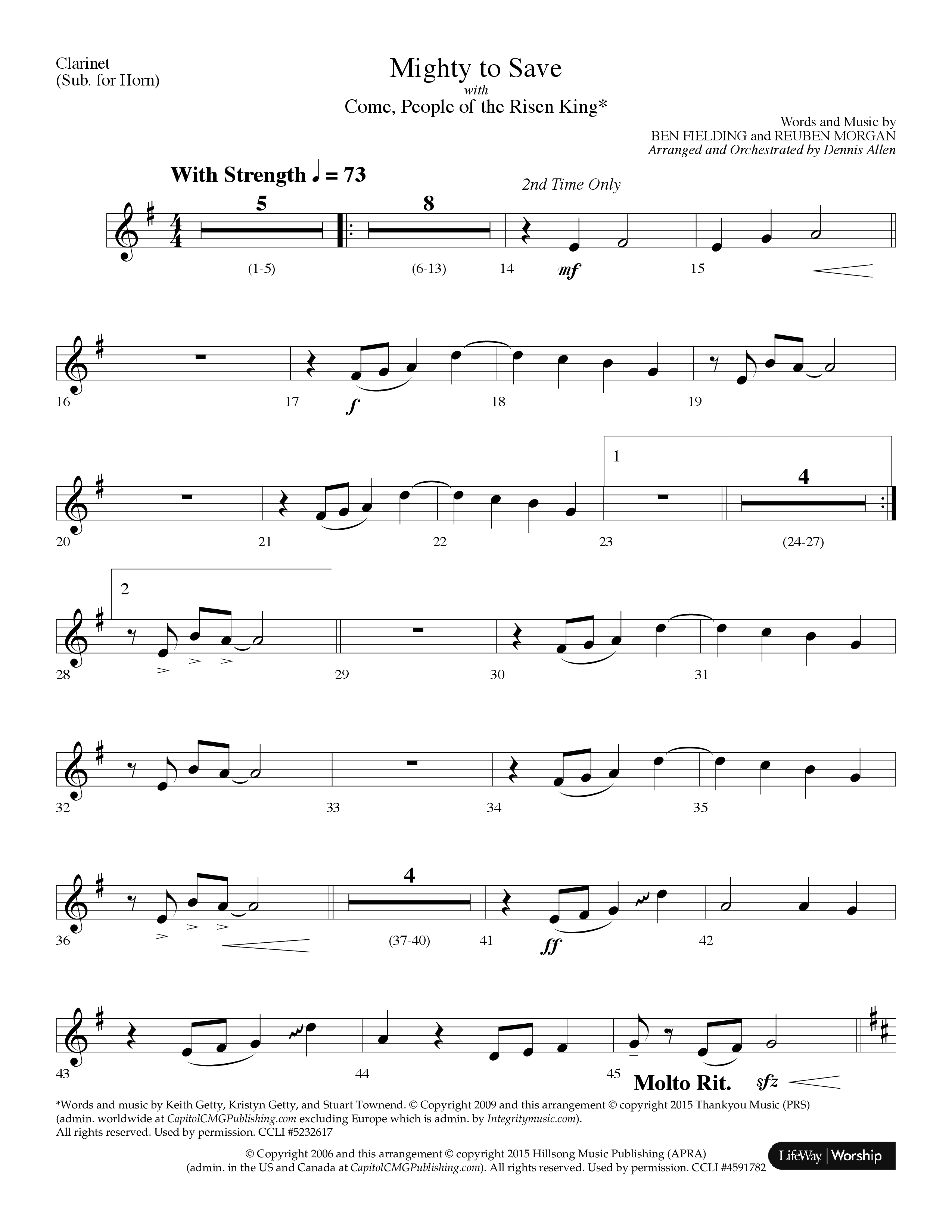 Mighty To Save (with Come People Of The Risen King) (Choral Anthem SATB) Clarinet (Lifeway Choral / Arr. Dennis Allen)
