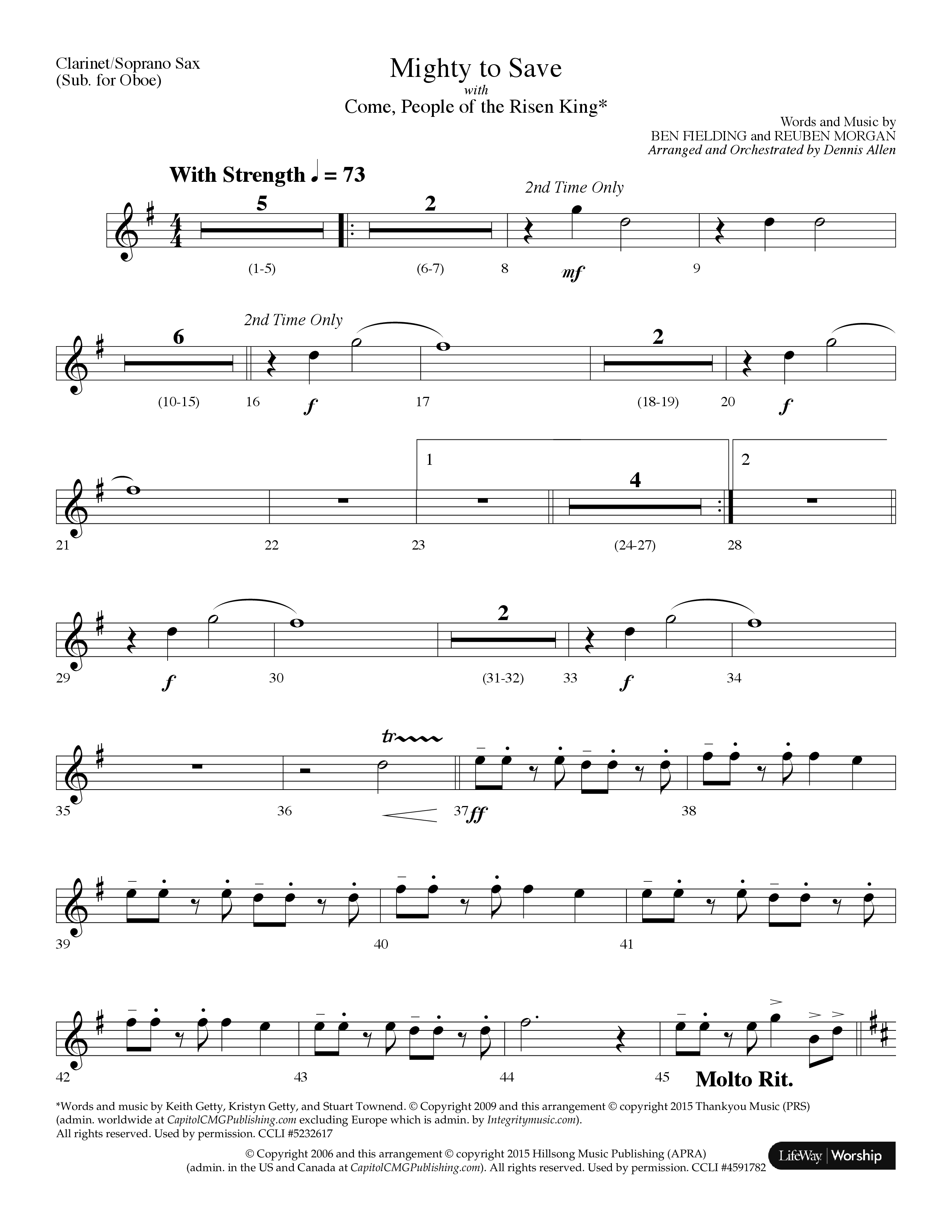 Mighty To Save (with Come People Of The Risen King) (Choral Anthem SATB) Clarinet/Soprano Sax (Lifeway Choral / Arr. Dennis Allen)