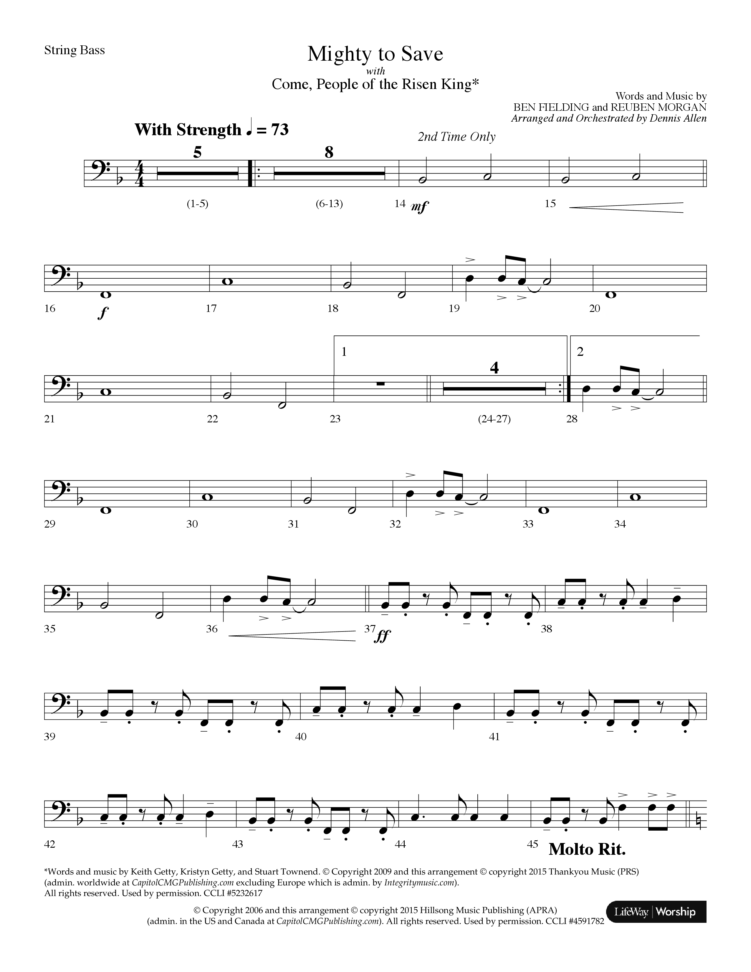 Mighty To Save (with Come People Of The Risen King) (Choral Anthem SATB) String Bass (Lifeway Choral / Arr. Dennis Allen)