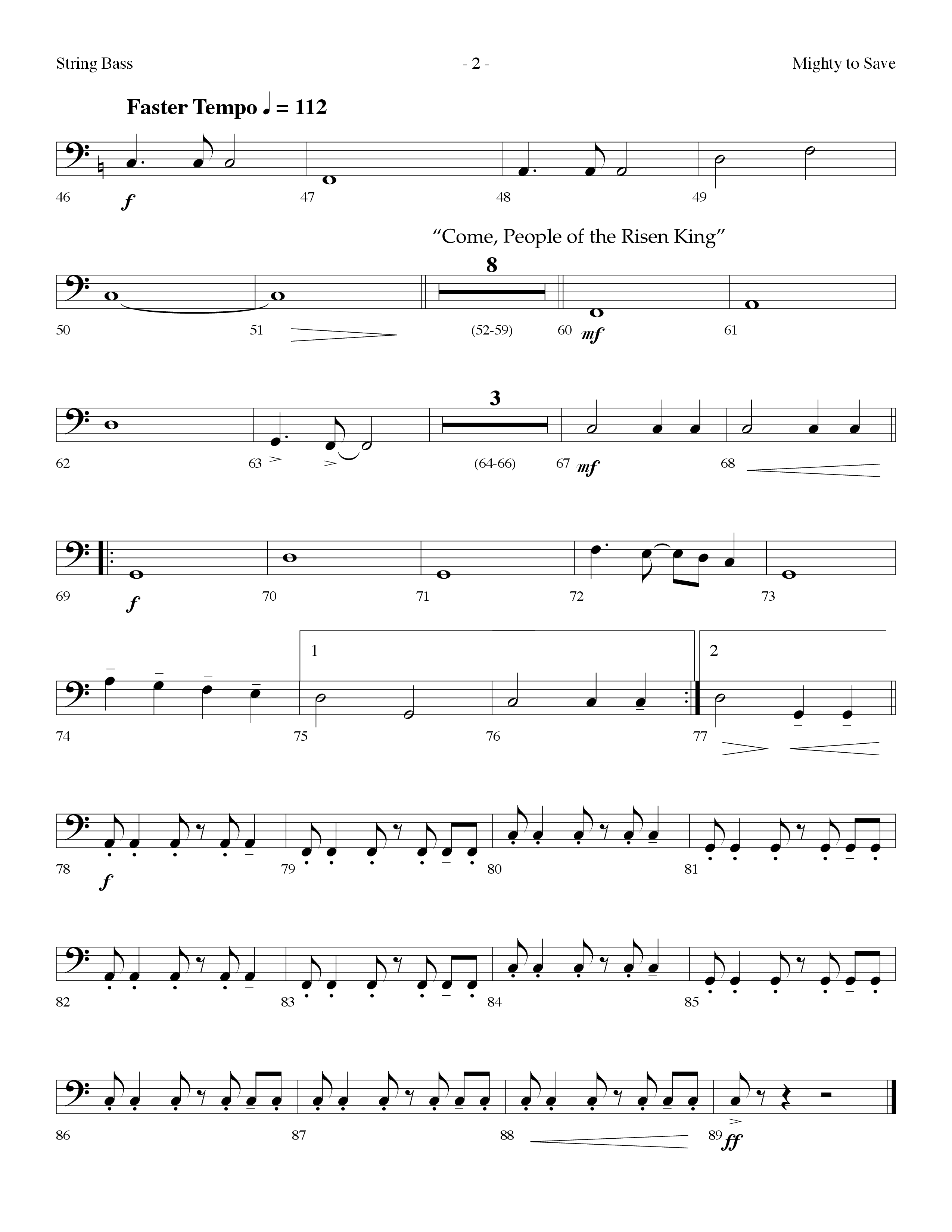 Mighty To Save (with Come People Of The Risen King) (Choral Anthem SATB) String Bass (Lifeway Choral / Arr. Dennis Allen)